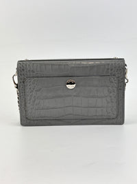 Double T Logo Chain WOC in Grey Croc Embossed