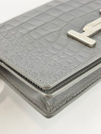 Double T Logo Chain WOC in Grey Croc Embossed