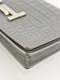 Double T Logo Chain WOC in Grey Croc Embossed