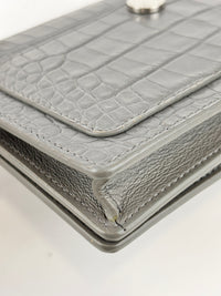 Double T Logo Chain WOC in Grey Croc Embossed