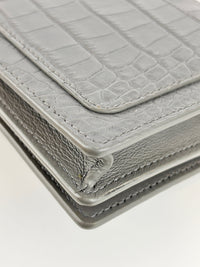 Double T Logo Chain WOC in Grey Croc Embossed