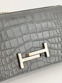 Double T Logo Chain WOC in Grey Croc Embossed