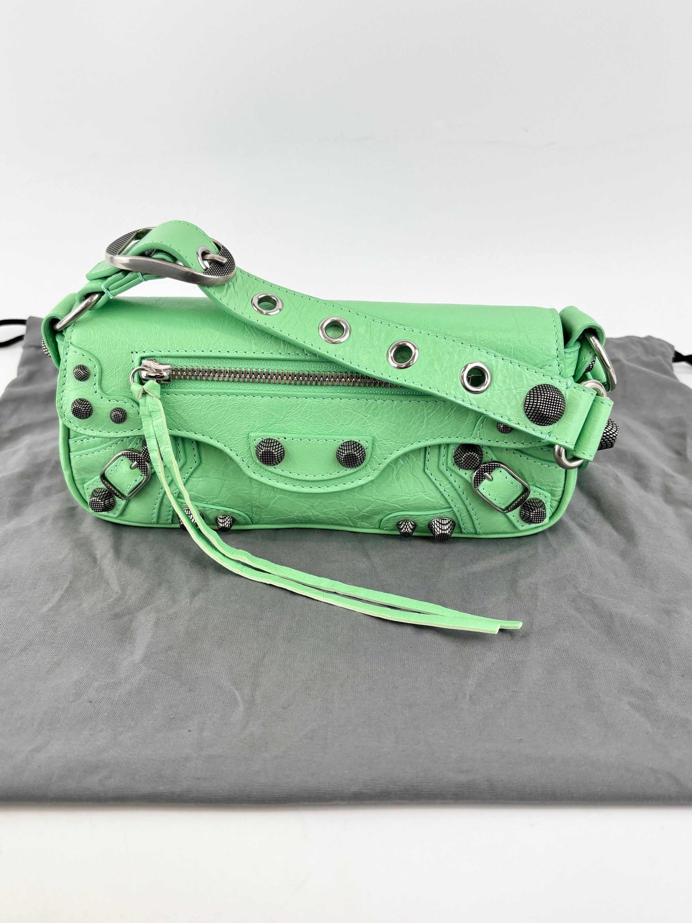 XS Le Cagole Shoulder Bag in Bright Mint Green Arena Lambskin