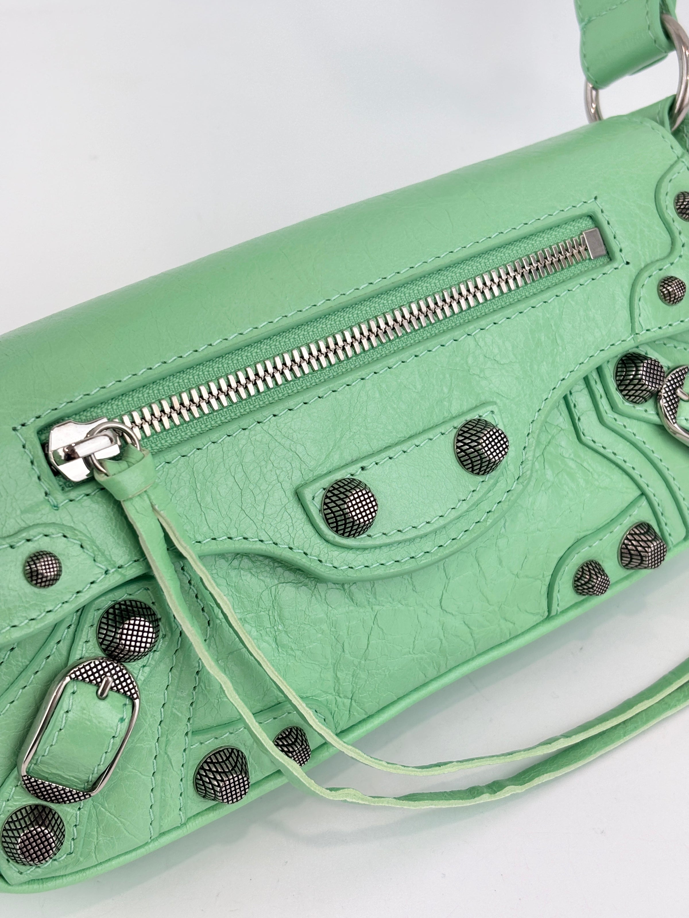 XS Le Cagole Shoulder Bag in Bright Mint Green Arena Lambskin