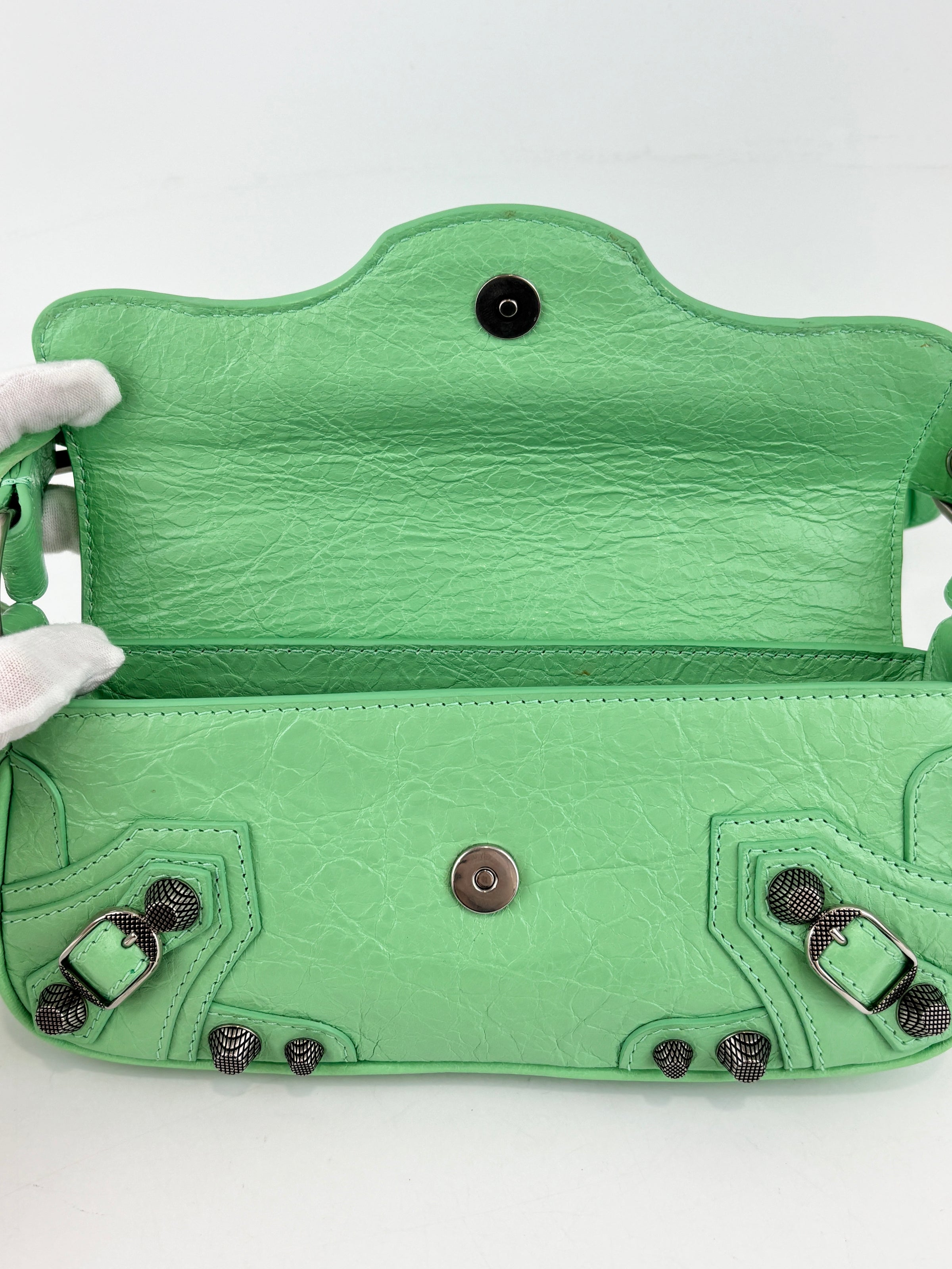 XS Le Cagole Shoulder Bag in Bright Mint Green Arena Lambskin