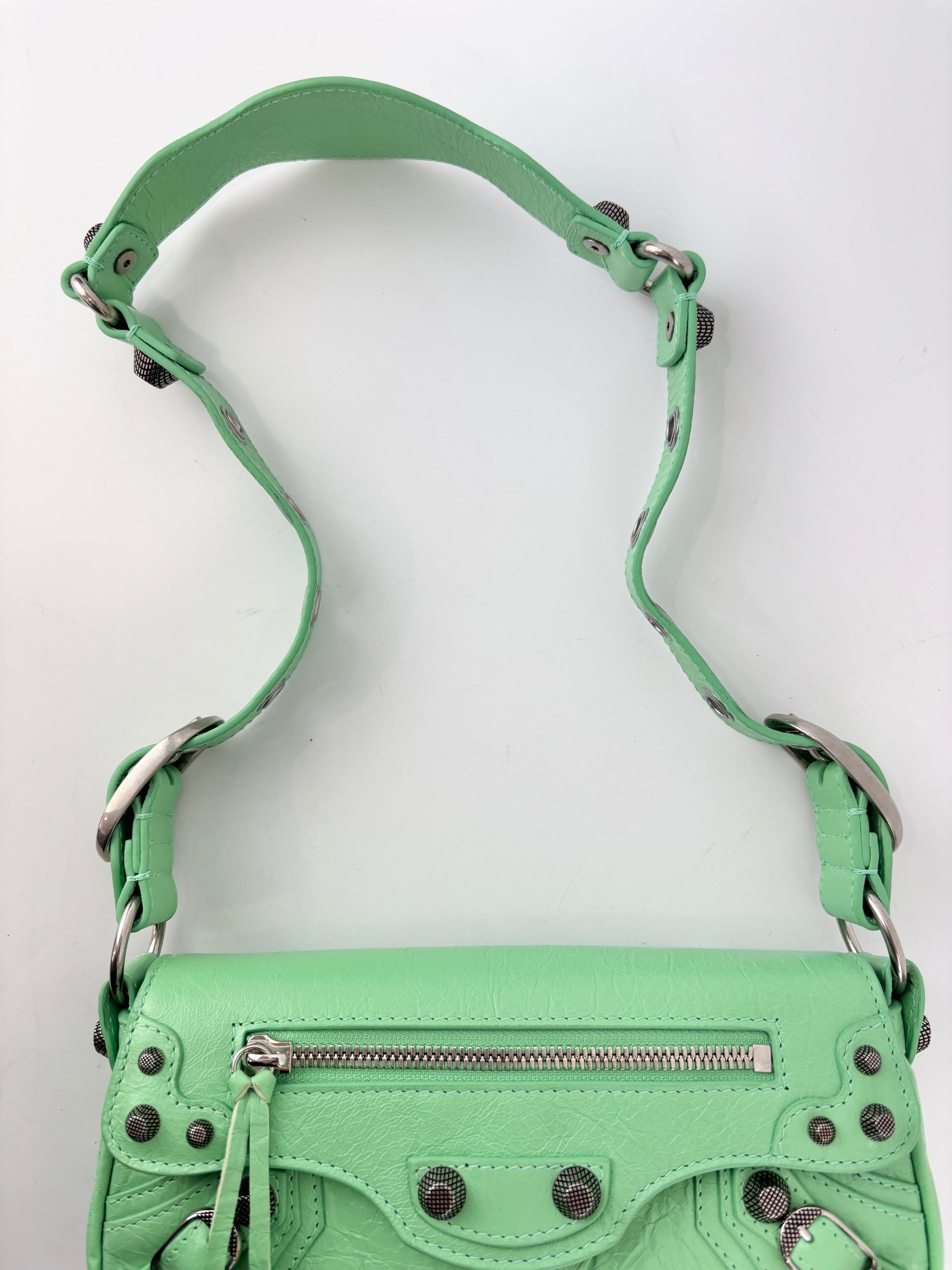 XS Le Cagole Shoulder Bag in Bright Mint Green Arena Lambskin