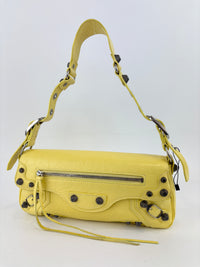 Le Cagole S Leather Shoulder Bag in Citrus/Lemonade Yellow Arena Lambskin