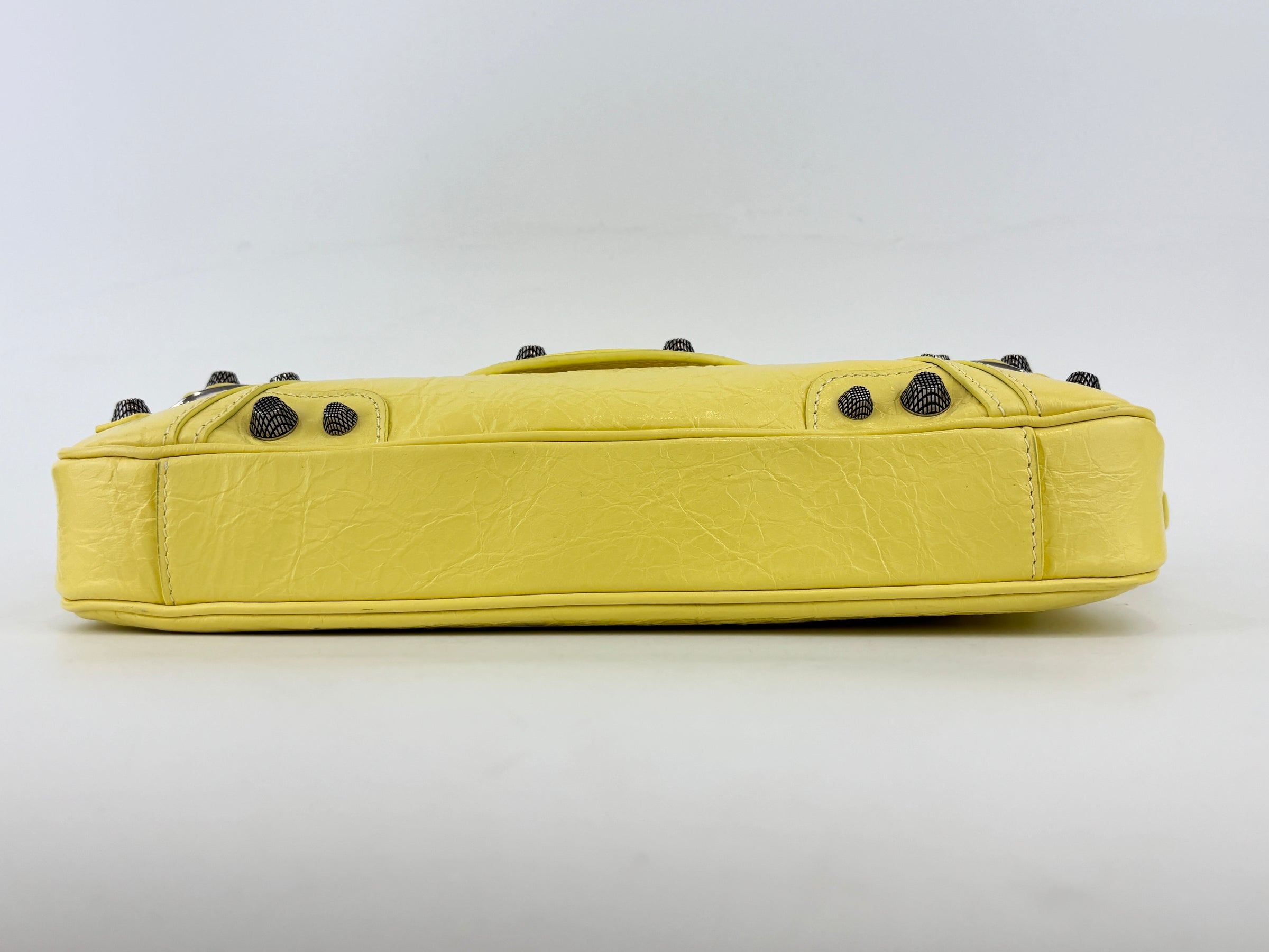 Le Cagole S Leather Shoulder Bag in Citrus/Lemonade Yellow Arena Lambskin