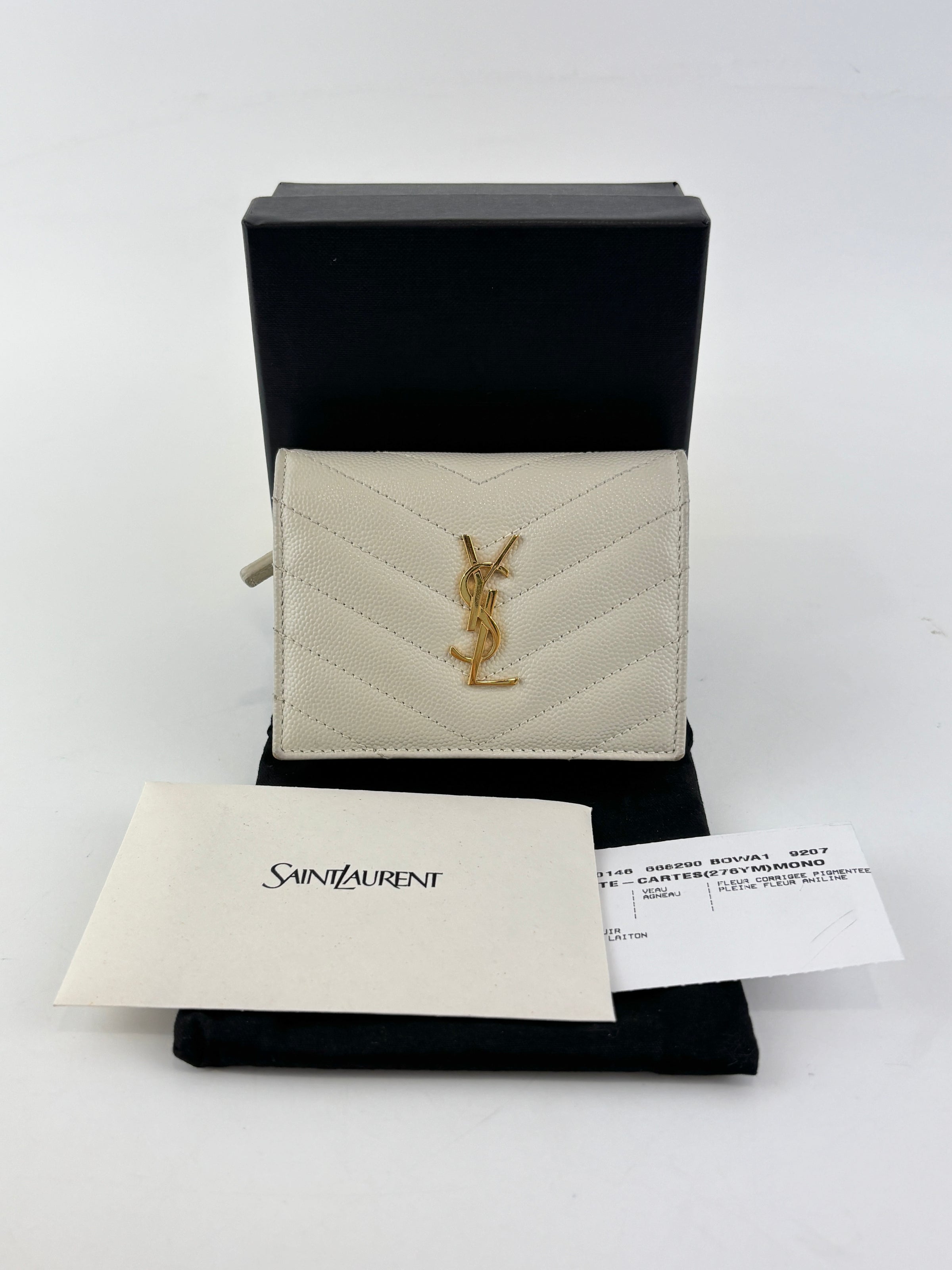 Cassandre Matelassé Flap Grain de Poudre Leather Blanc Vintage Card Case GHW