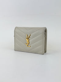 Cassandre Matelassé Flap Grain de Poudre Leather Blanc Vintage Card Case GHW