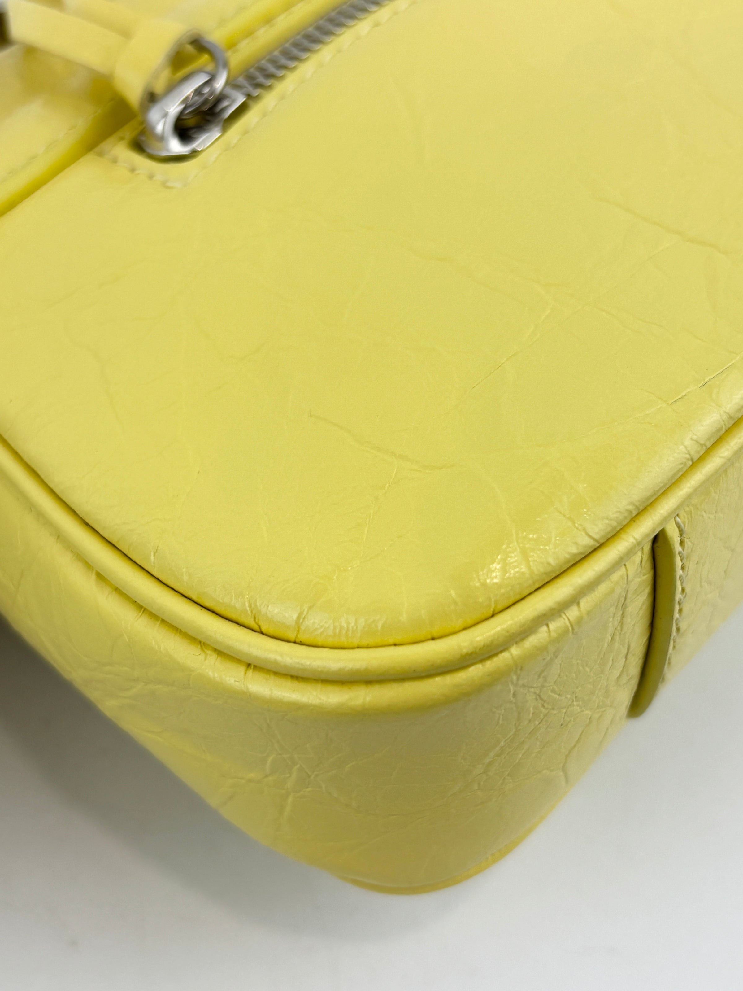 Le Cagole S Leather Shoulder Bag in Citrus/Lemonade Yellow Arena Lambskin