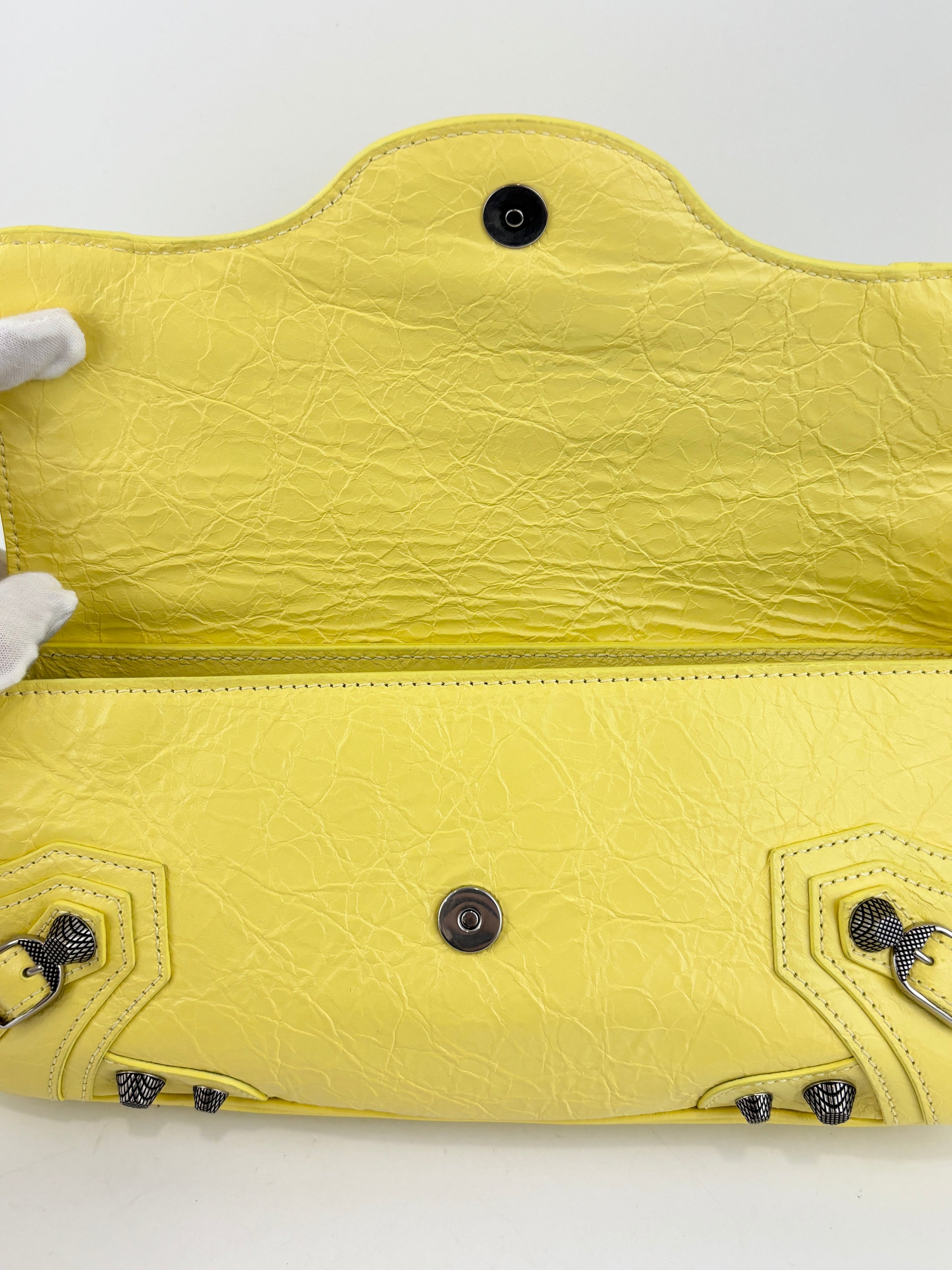 Le Cagole S Leather Shoulder Bag in Citrus/Lemonade Yellow Arena Lambskin