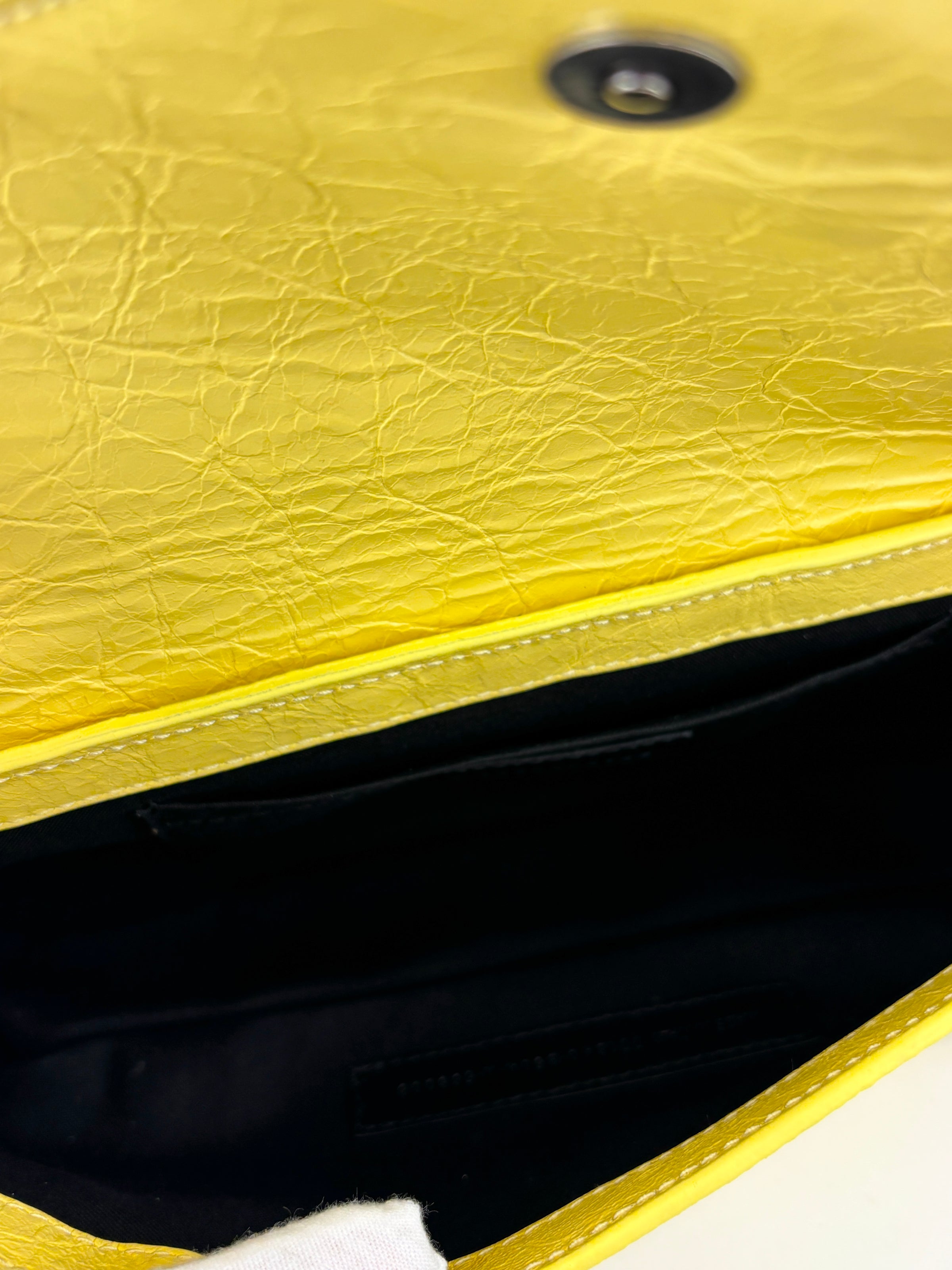 Le Cagole S Leather Shoulder Bag in Citrus/Lemonade Yellow Arena Lambskin