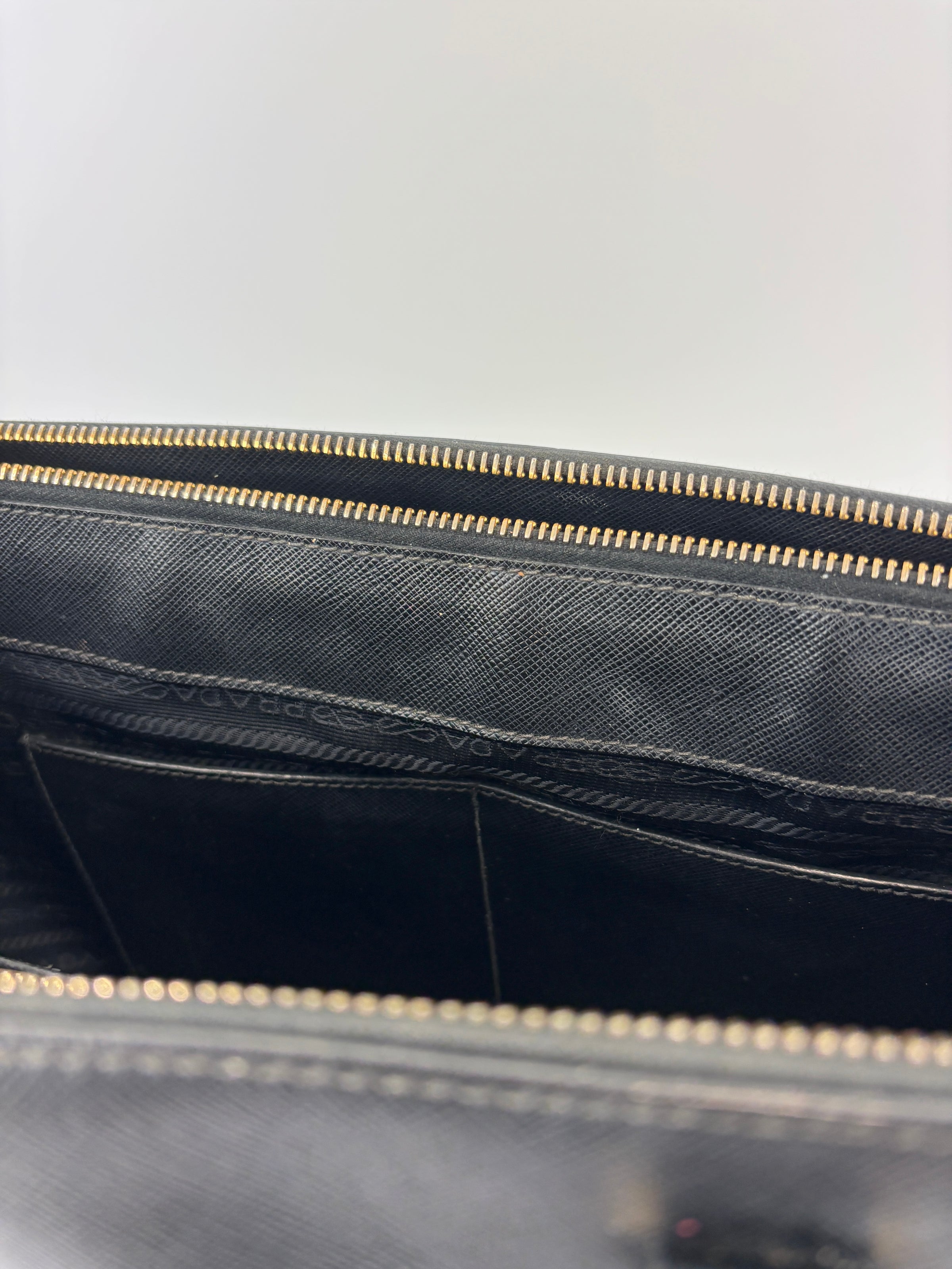 BN2274 Medium Double Zip Tote in Black Saffiano Lux Leather
