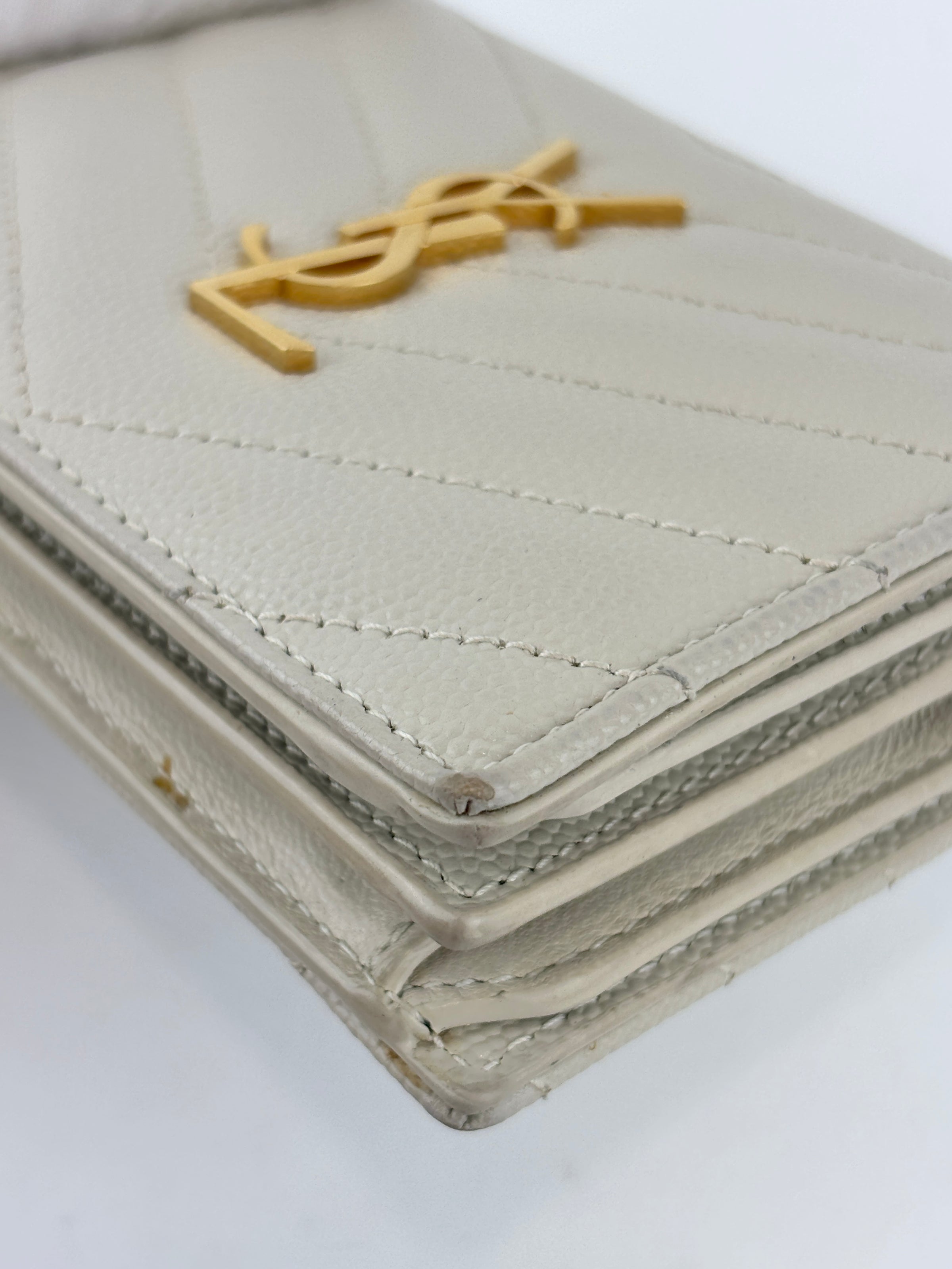 Cassandre Matelassé Flap Grain de Poudre Leather Blanc Vintage Card Case GHW
