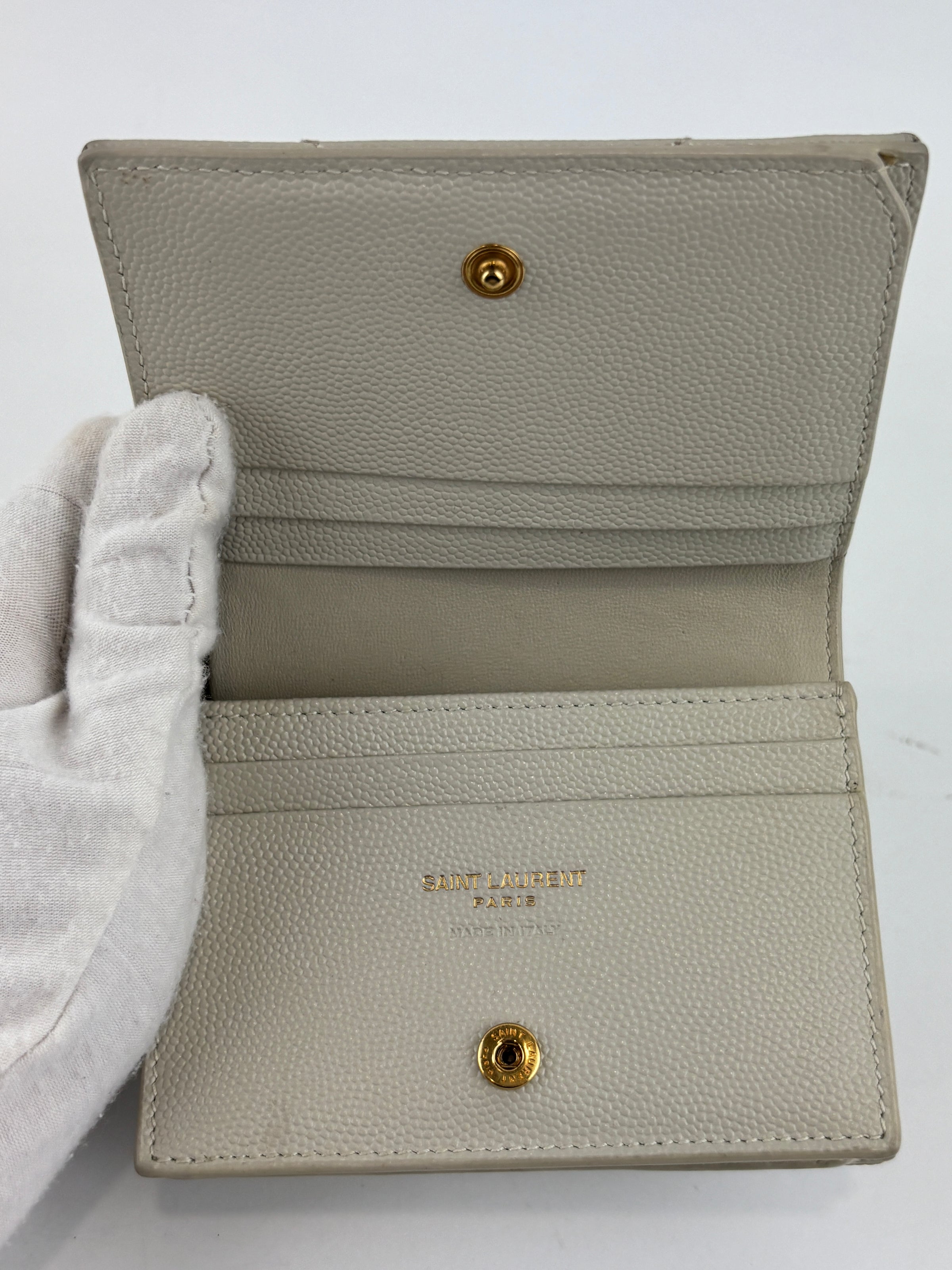 Cassandre Matelassé Flap Grain de Poudre Leather Blanc Vintage Card Case GHW