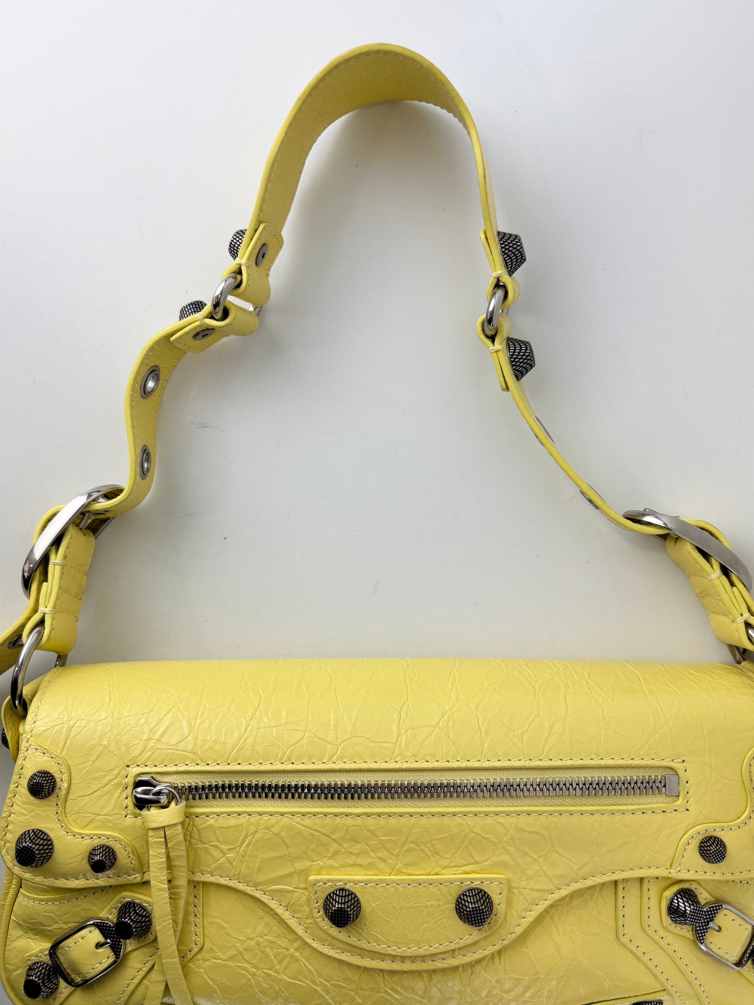 Le Cagole S Leather Shoulder Bag in Citrus/Lemonade Yellow Arena Lambskin
