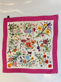 Fuchsia Flora Printed Silk Twill Carré