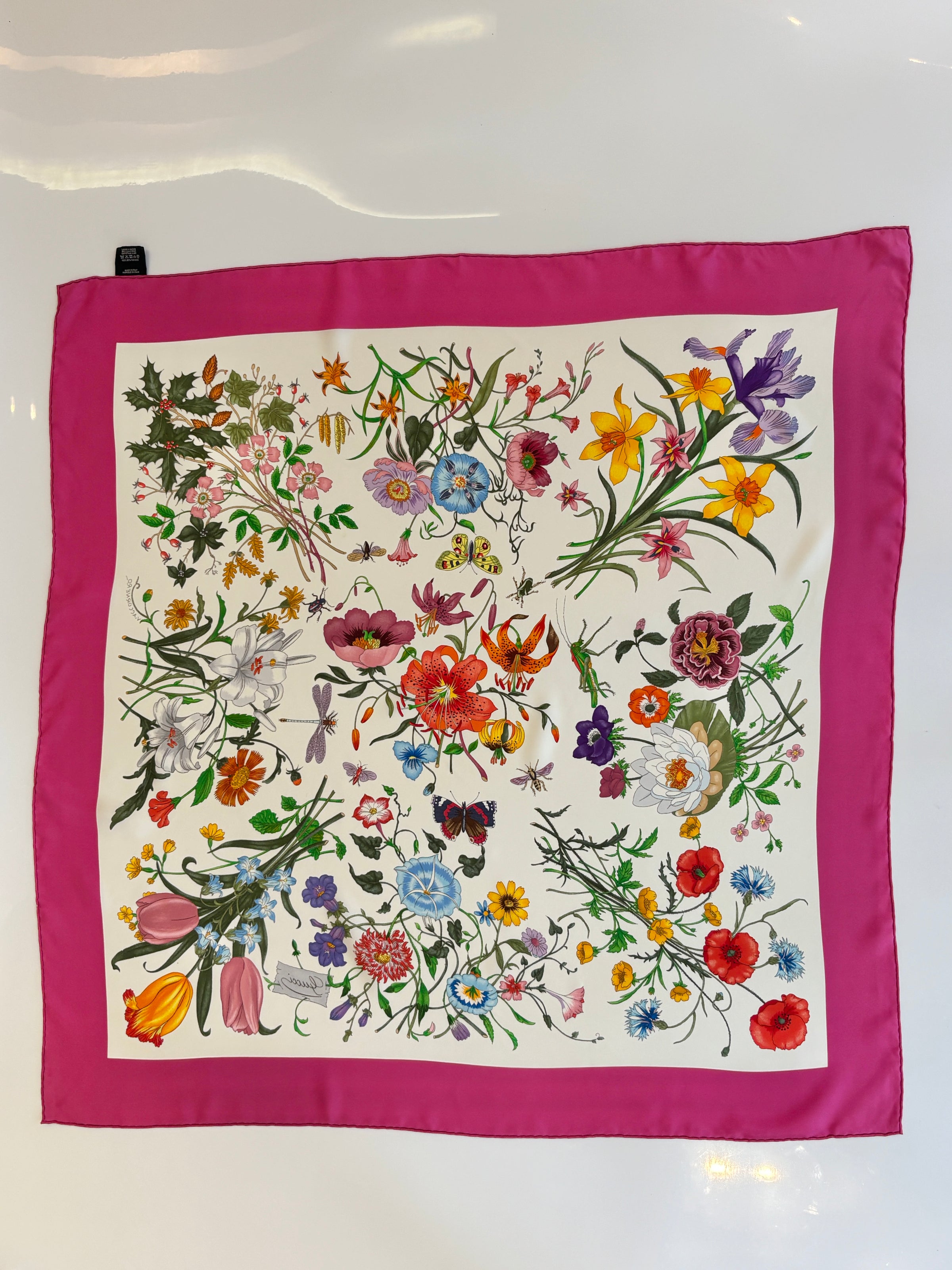Fuchsia Flora Printed Silk Twill Carré