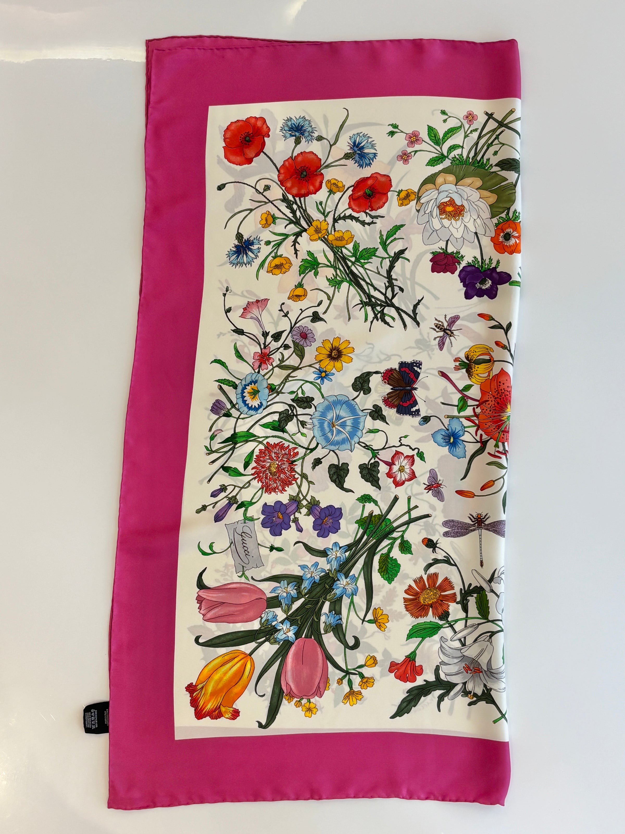 Fuchsia Flora Printed Silk Twill Carré