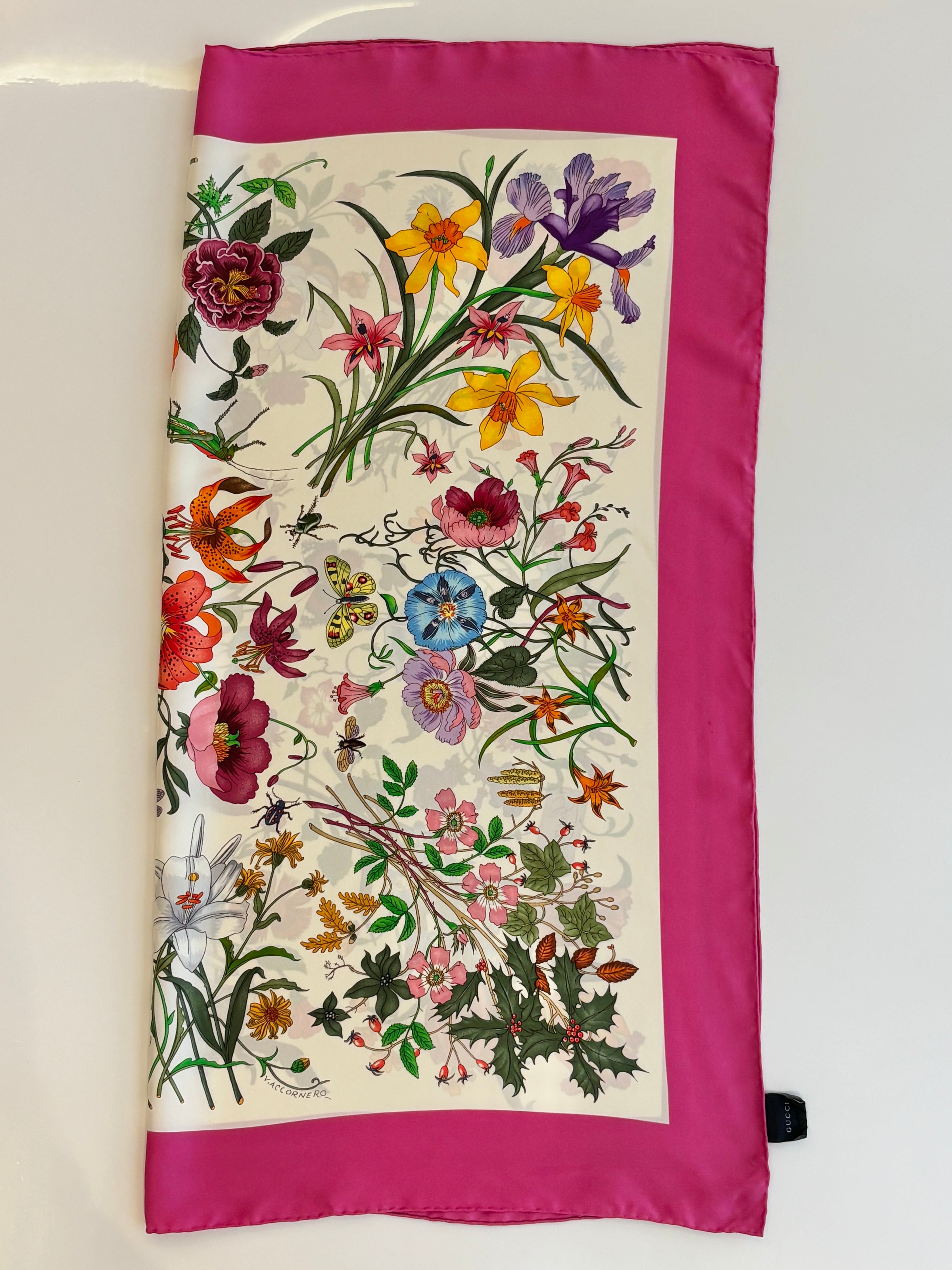 Fuchsia Flora Printed Silk Twill Carré