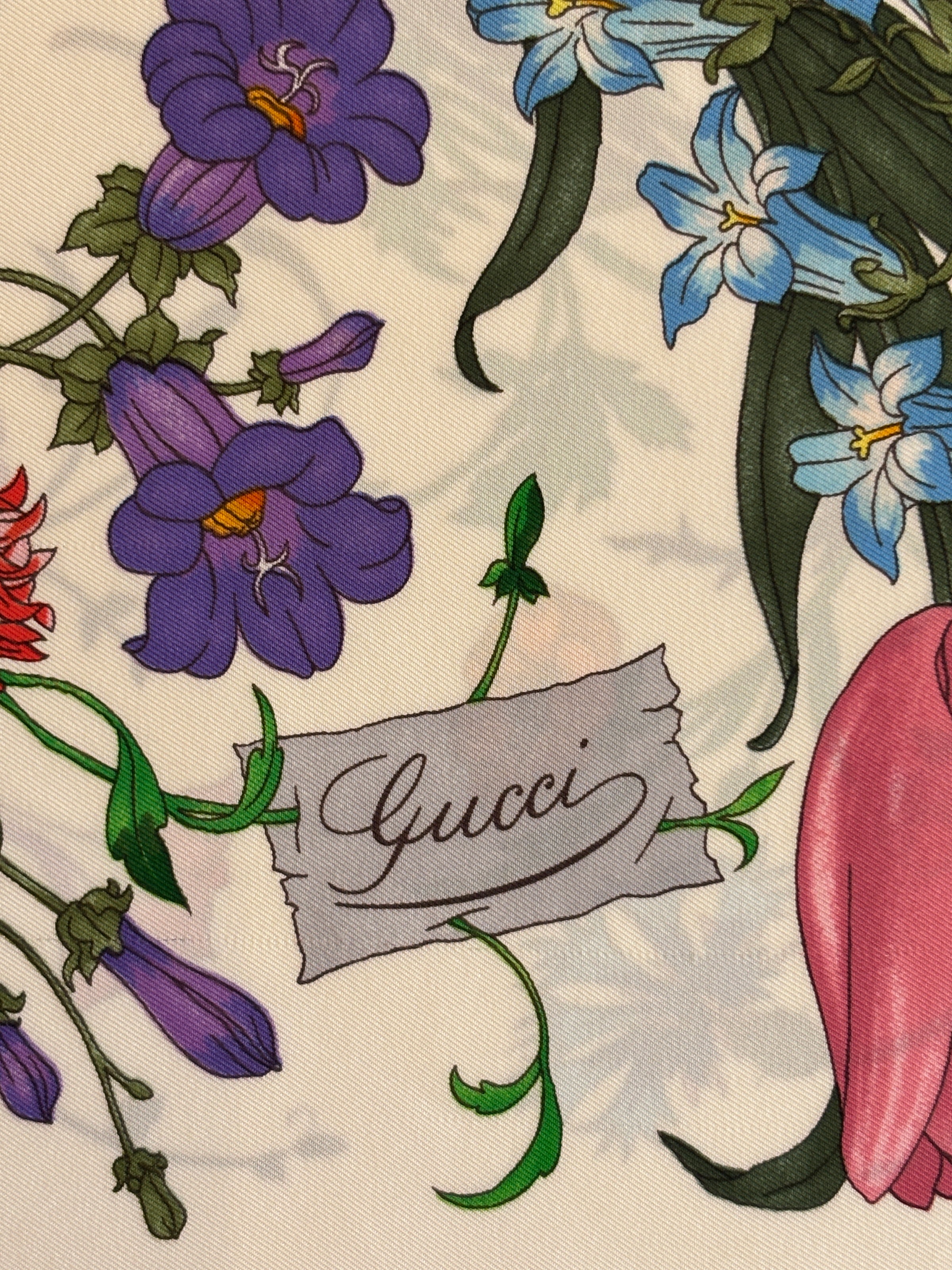 Fuchsia Flora Printed Silk Twill Carré
