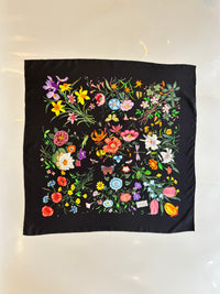 Black Flora Printed Silk Twill Carré