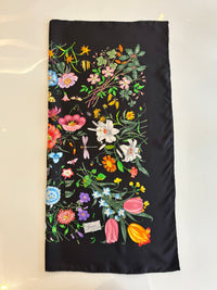 Black Flora Printed Silk Twill Carré