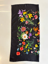 Black Flora Printed Silk Twill Carré