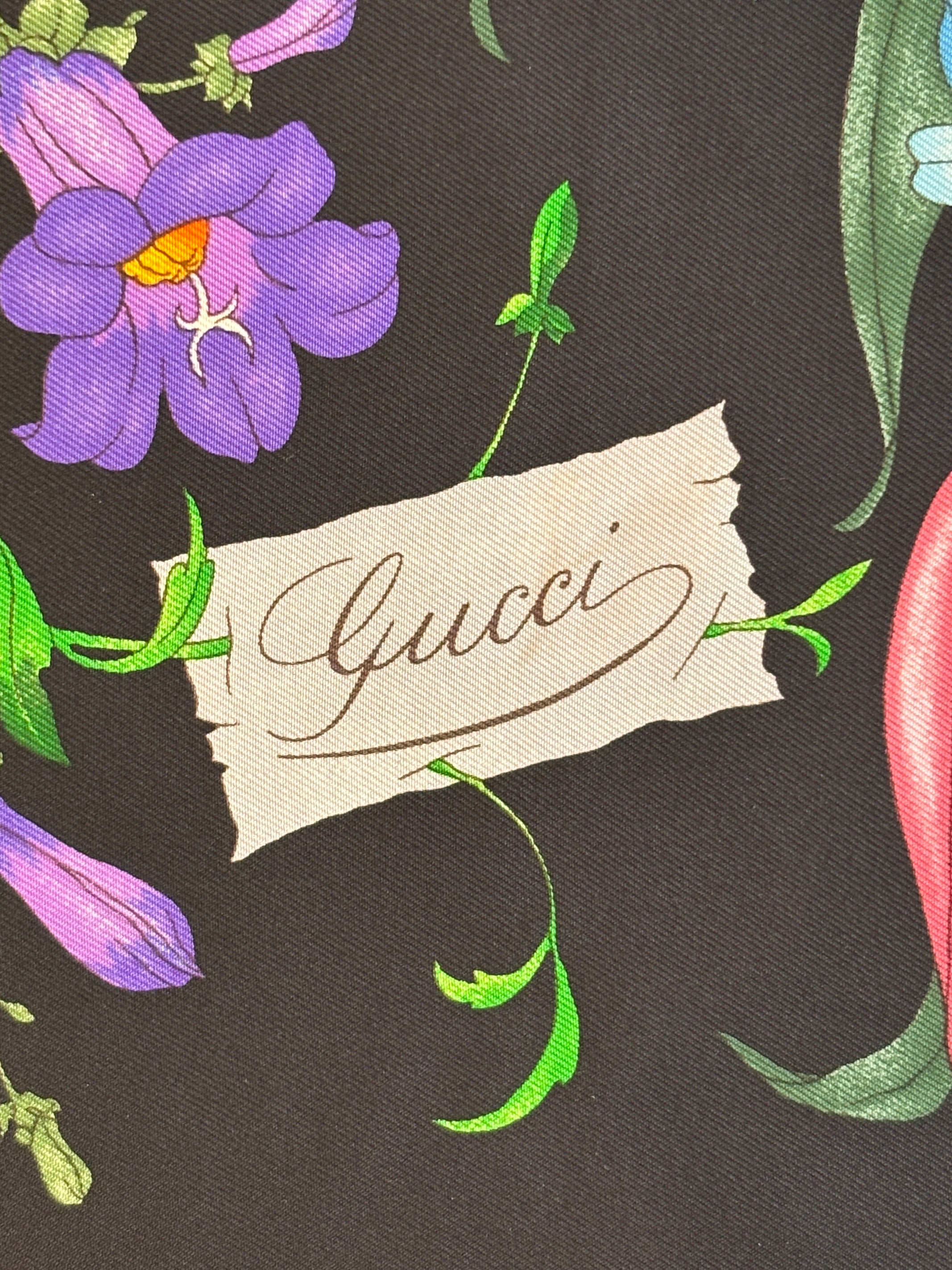 Black Flora Printed Silk Twill Carré