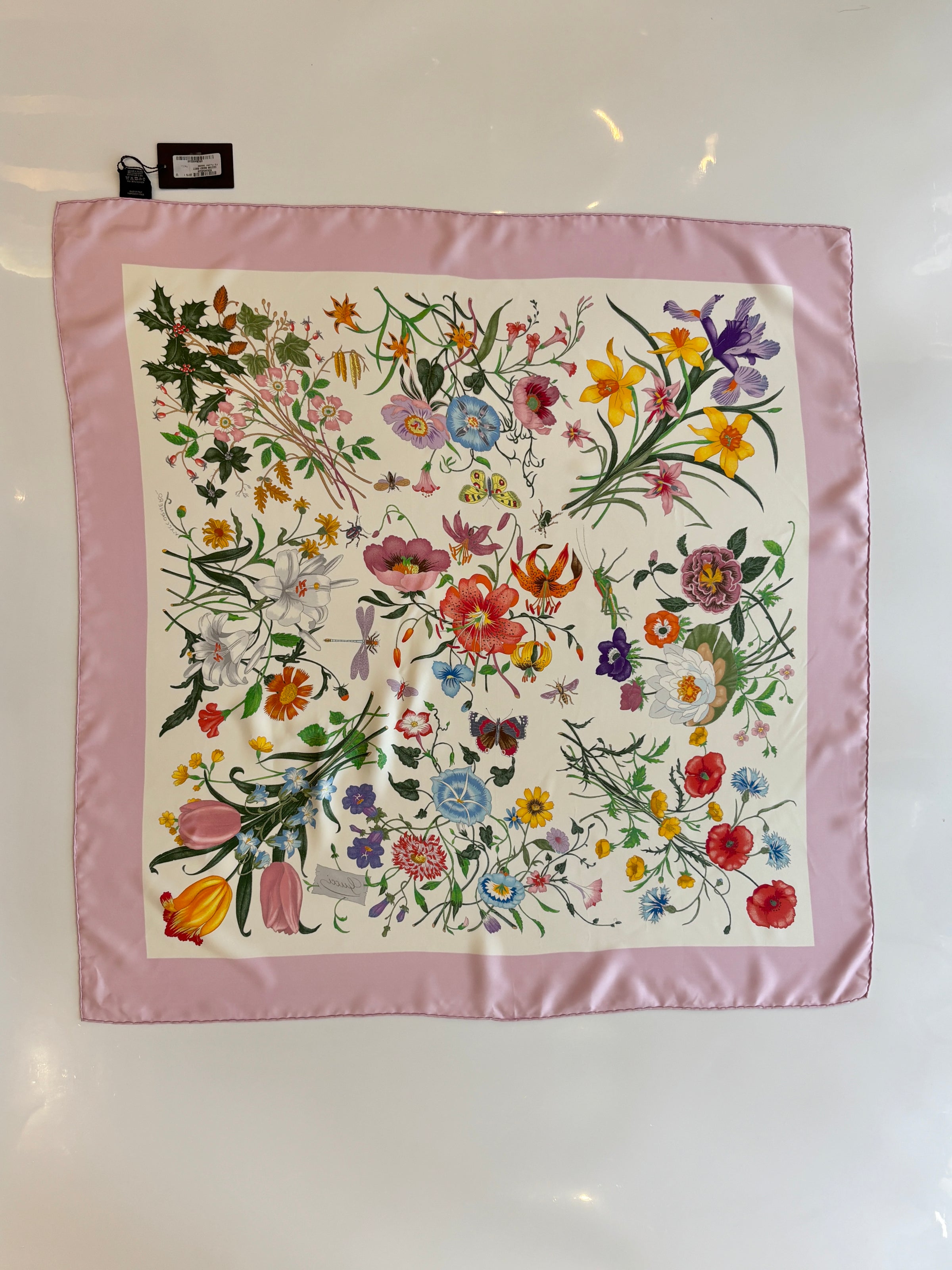 Pastel Pink Flora Printed Silk Twill Carré