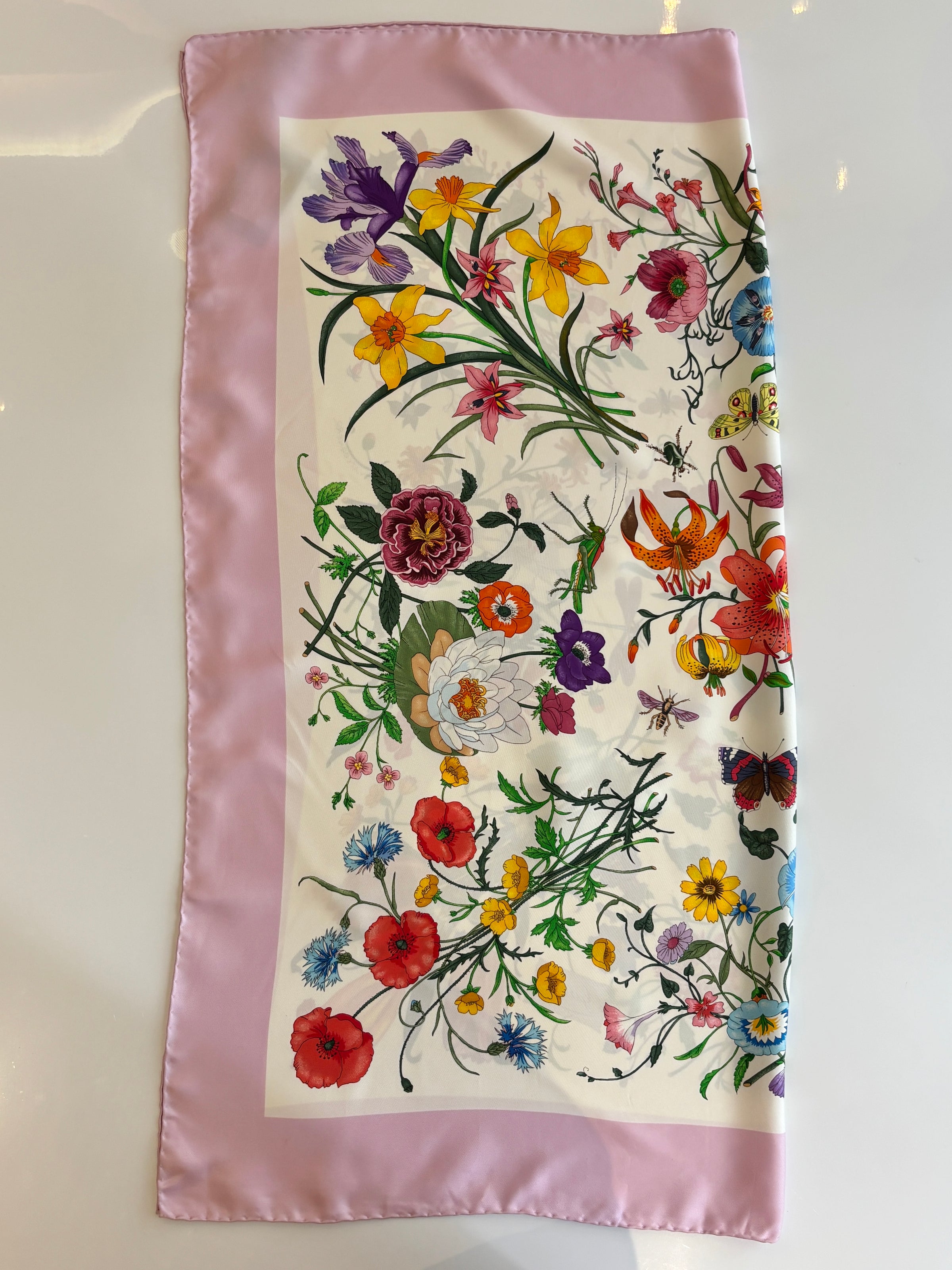 Pastel Pink Flora Printed Silk Twill Carré