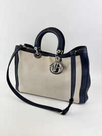 Large Diorissimo Navy Blue / Natural Canvas and Leather Shopper Tote