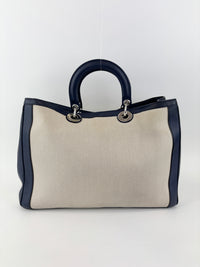Large Diorissimo Navy Blue / Natural Canvas and Leather Shopper Tote