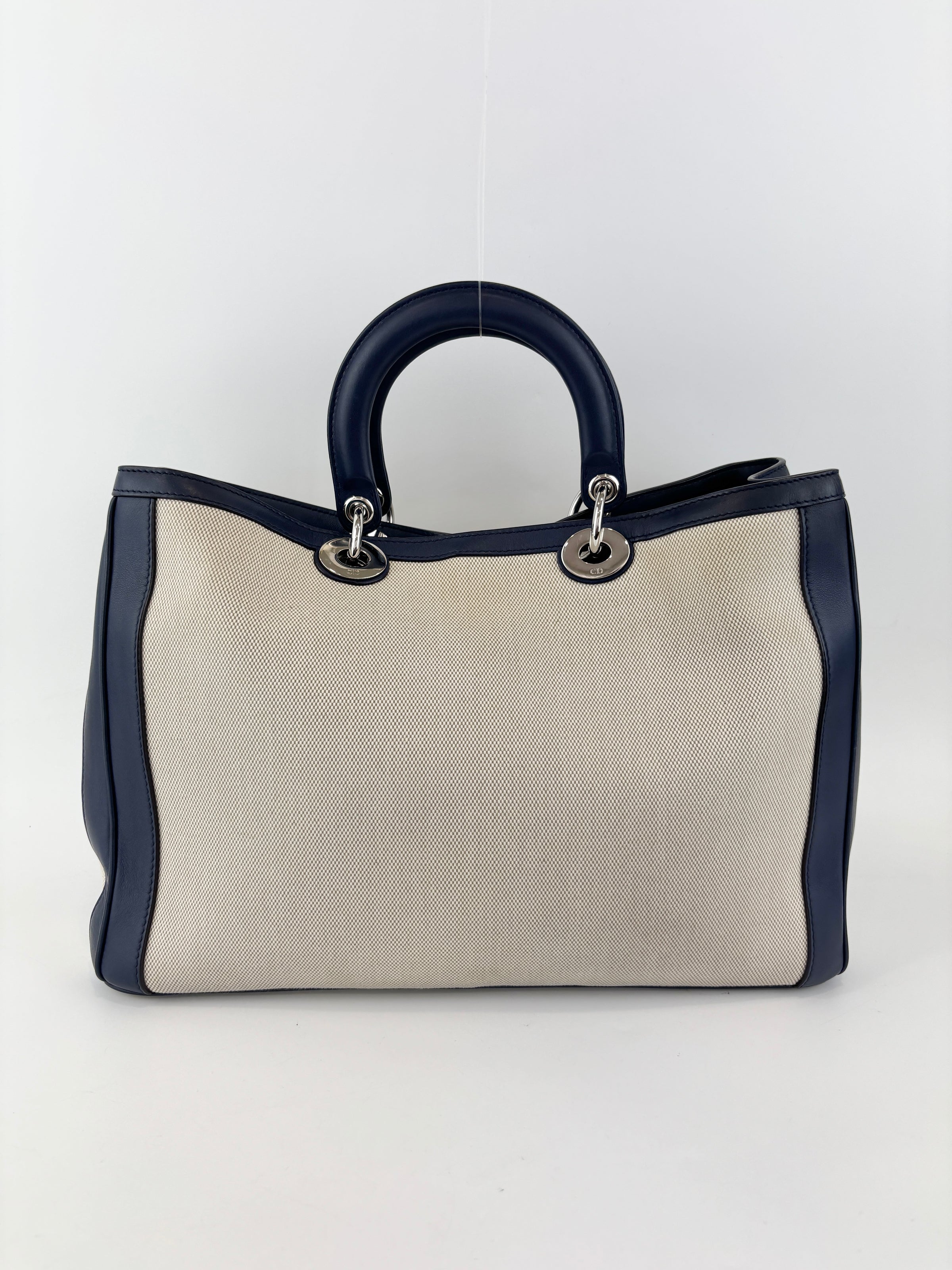 Large Diorissimo Navy Blue / Natural Canvas and Leather Shopper Tote