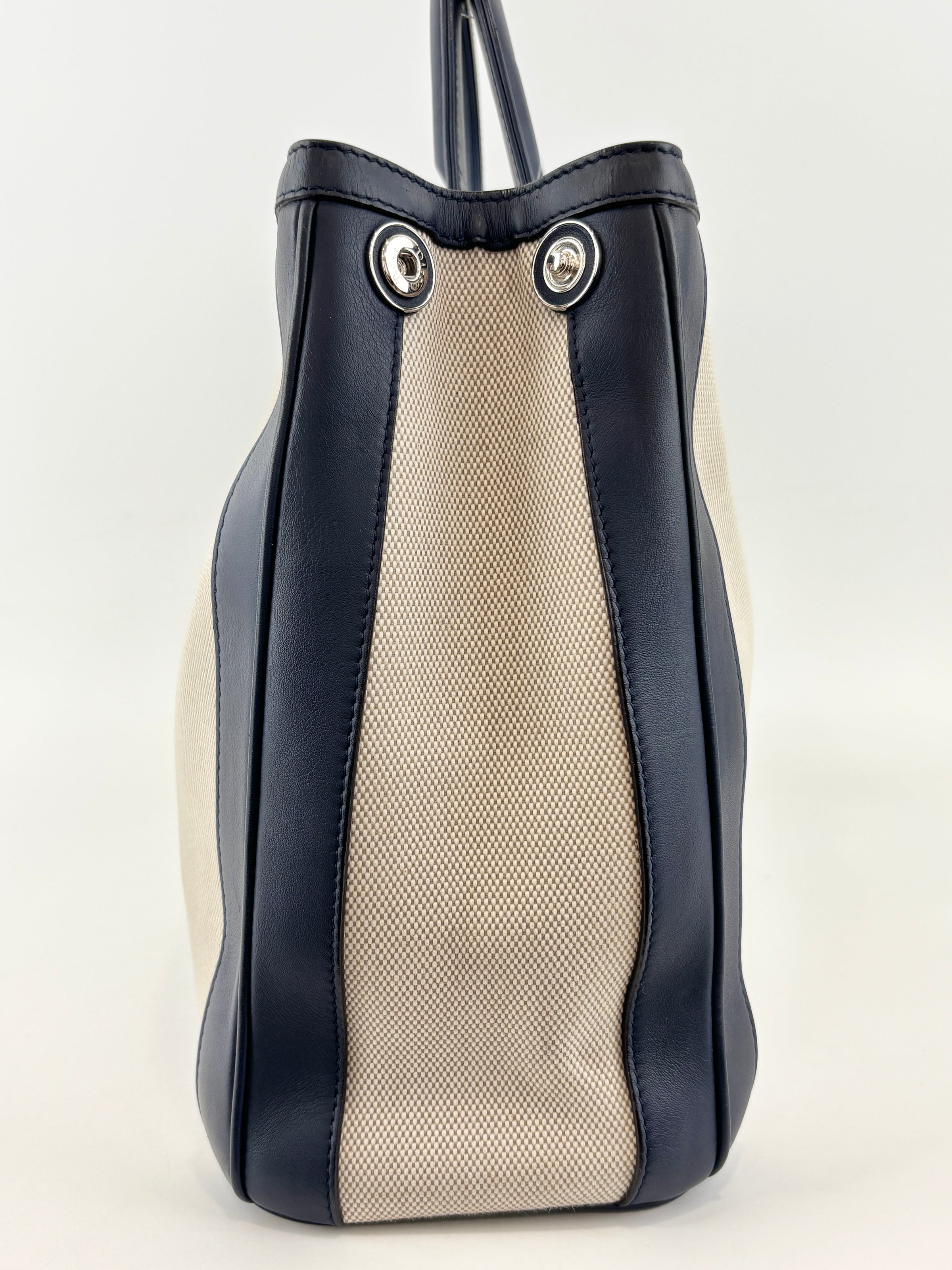 Large Diorissimo Navy Blue / Natural Canvas and Leather Shopper Tote