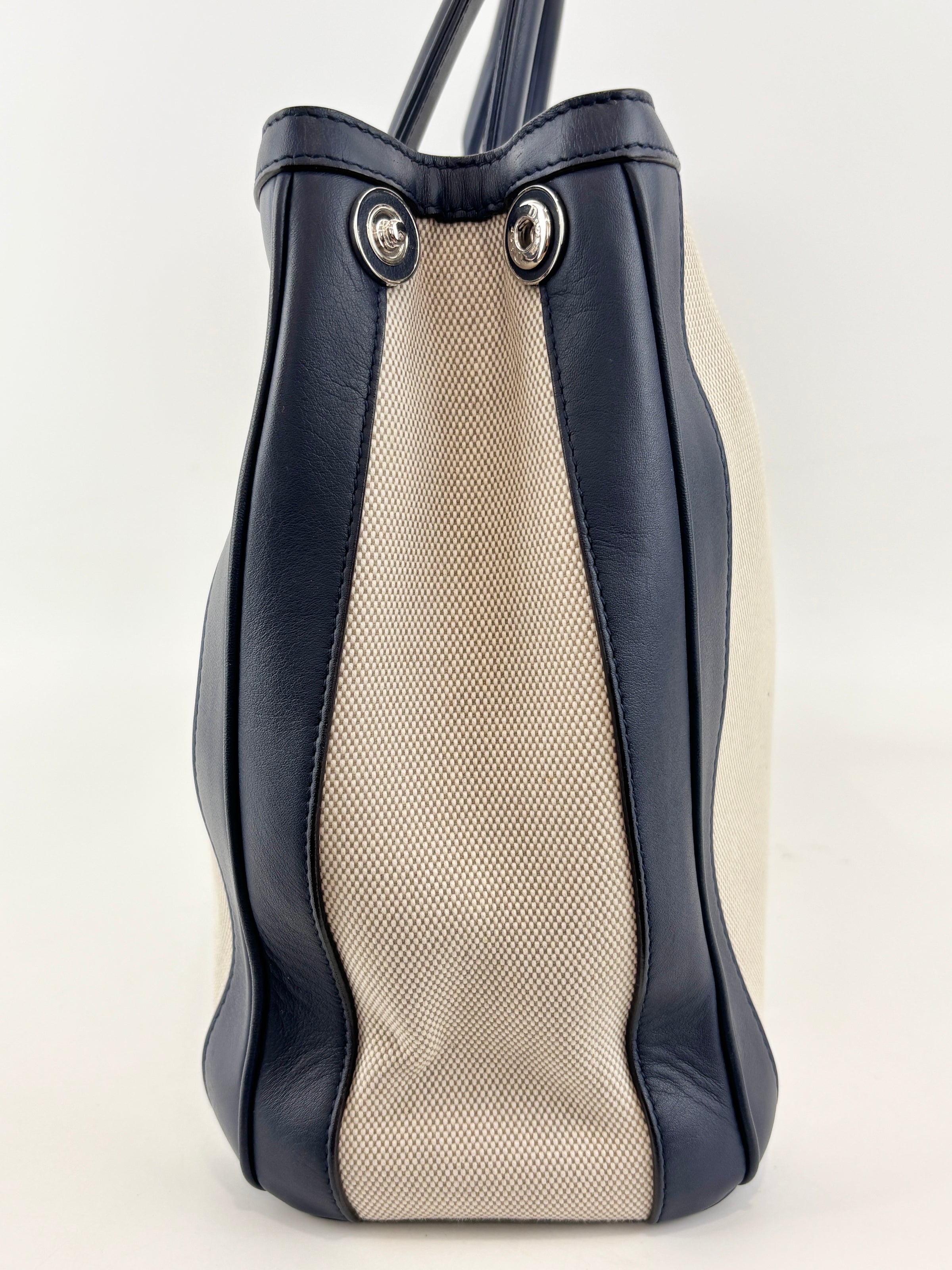 Large Diorissimo Navy Blue / Natural Canvas and Leather Shopper Tote