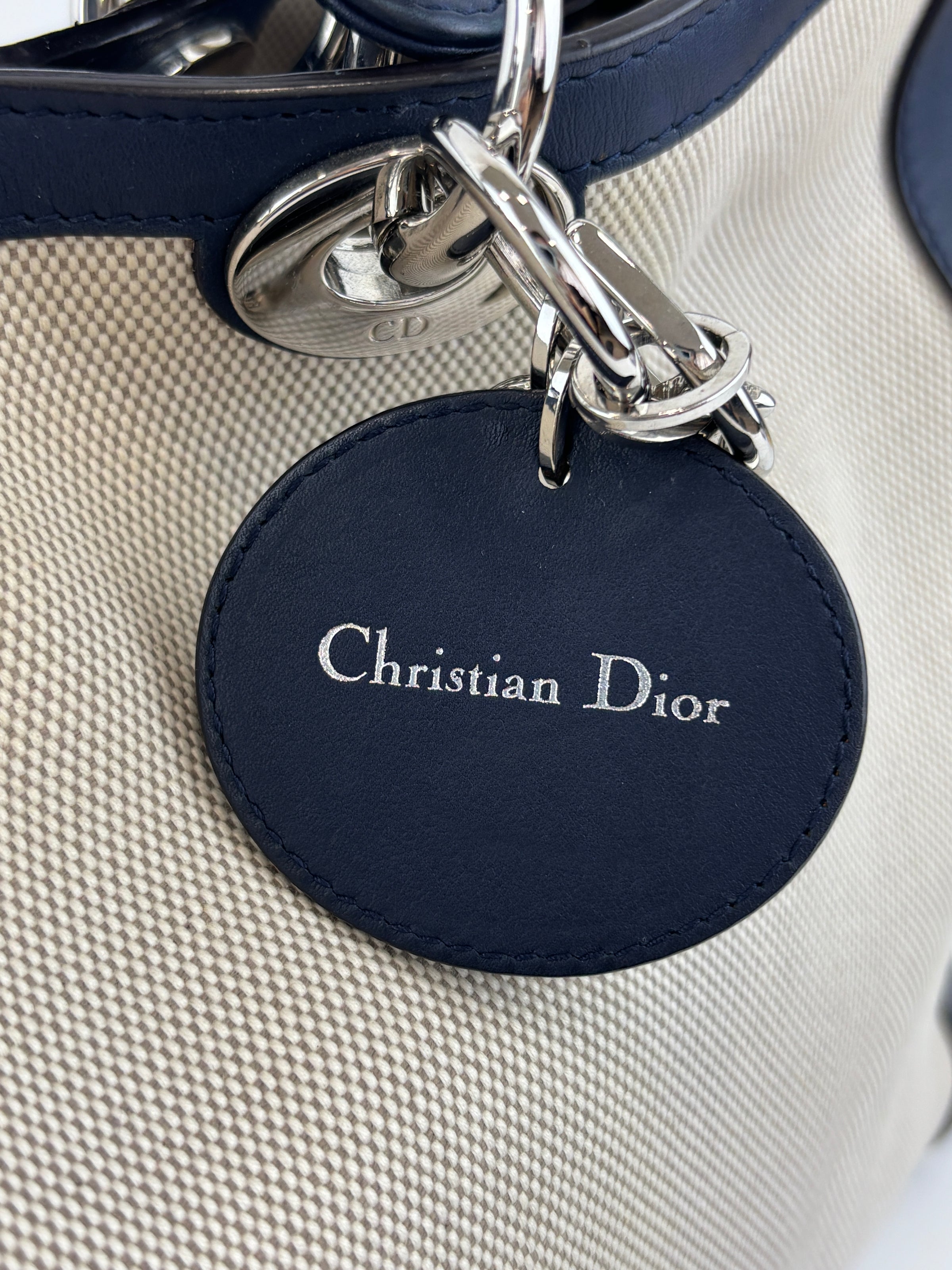 Large Diorissimo Navy Blue / Natural Canvas and Leather Shopper Tote
