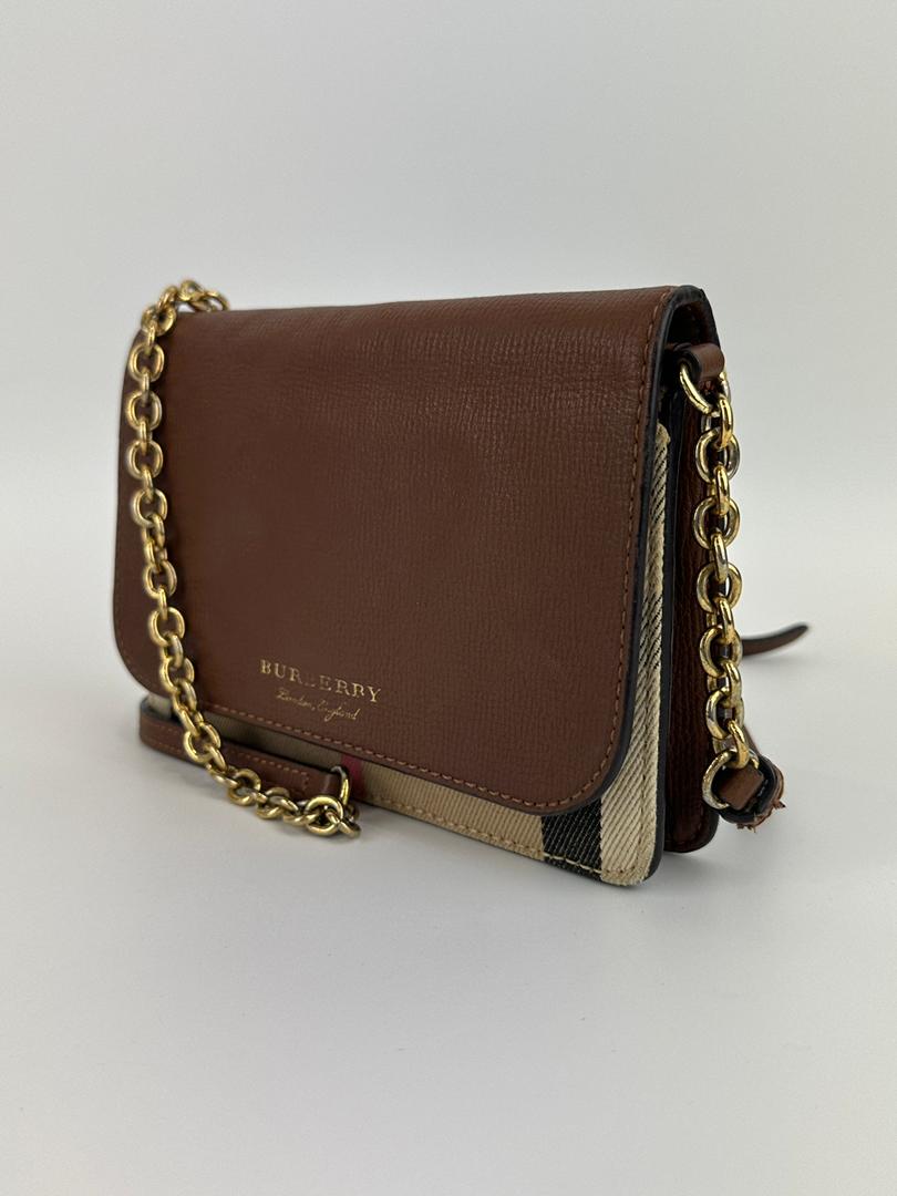 Hampshire Brown Pebbled Leather / House Check Canvas Crossbody Bag