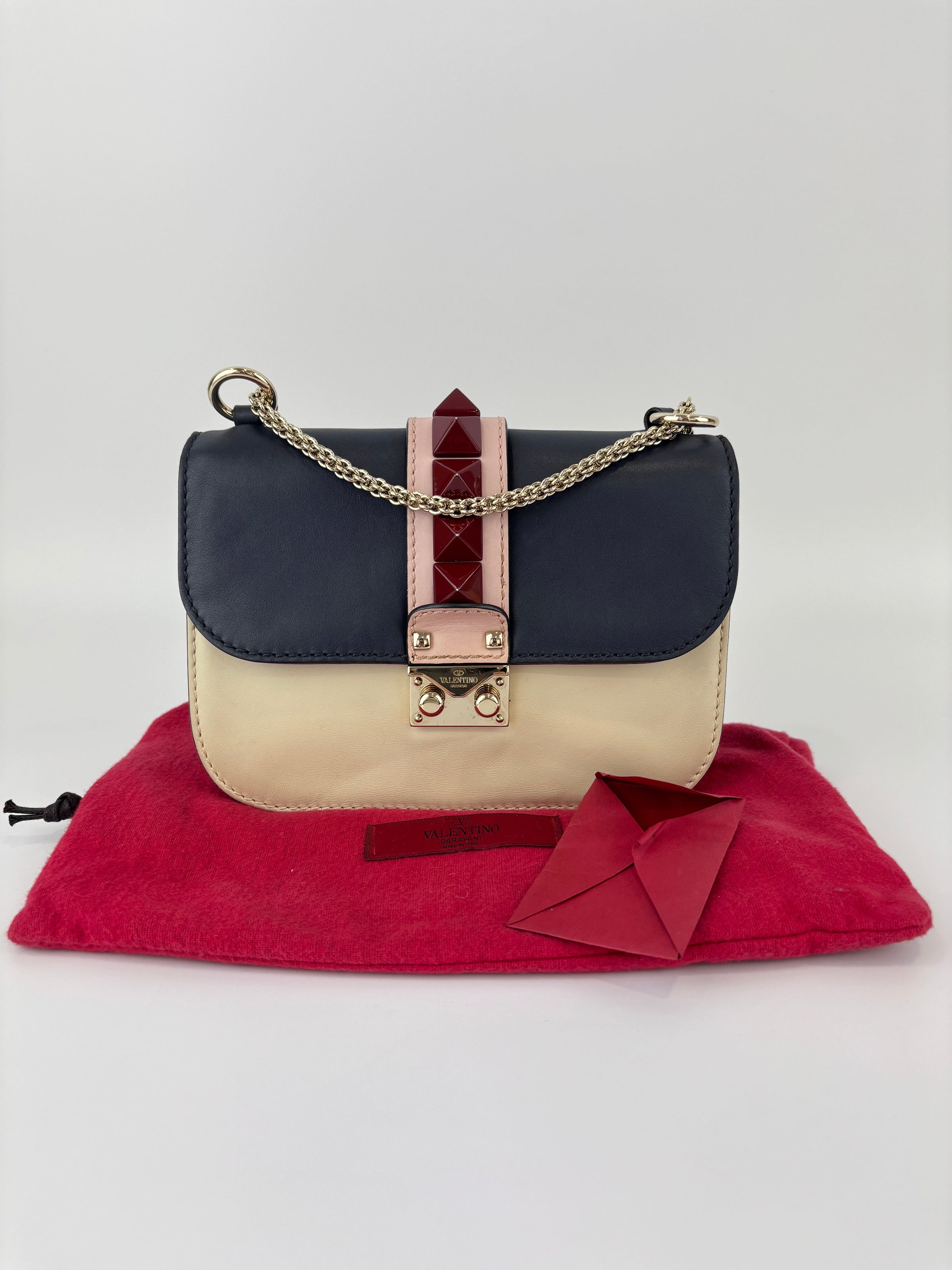 Small Glam Lock Flap Bag in Tricolour Leather