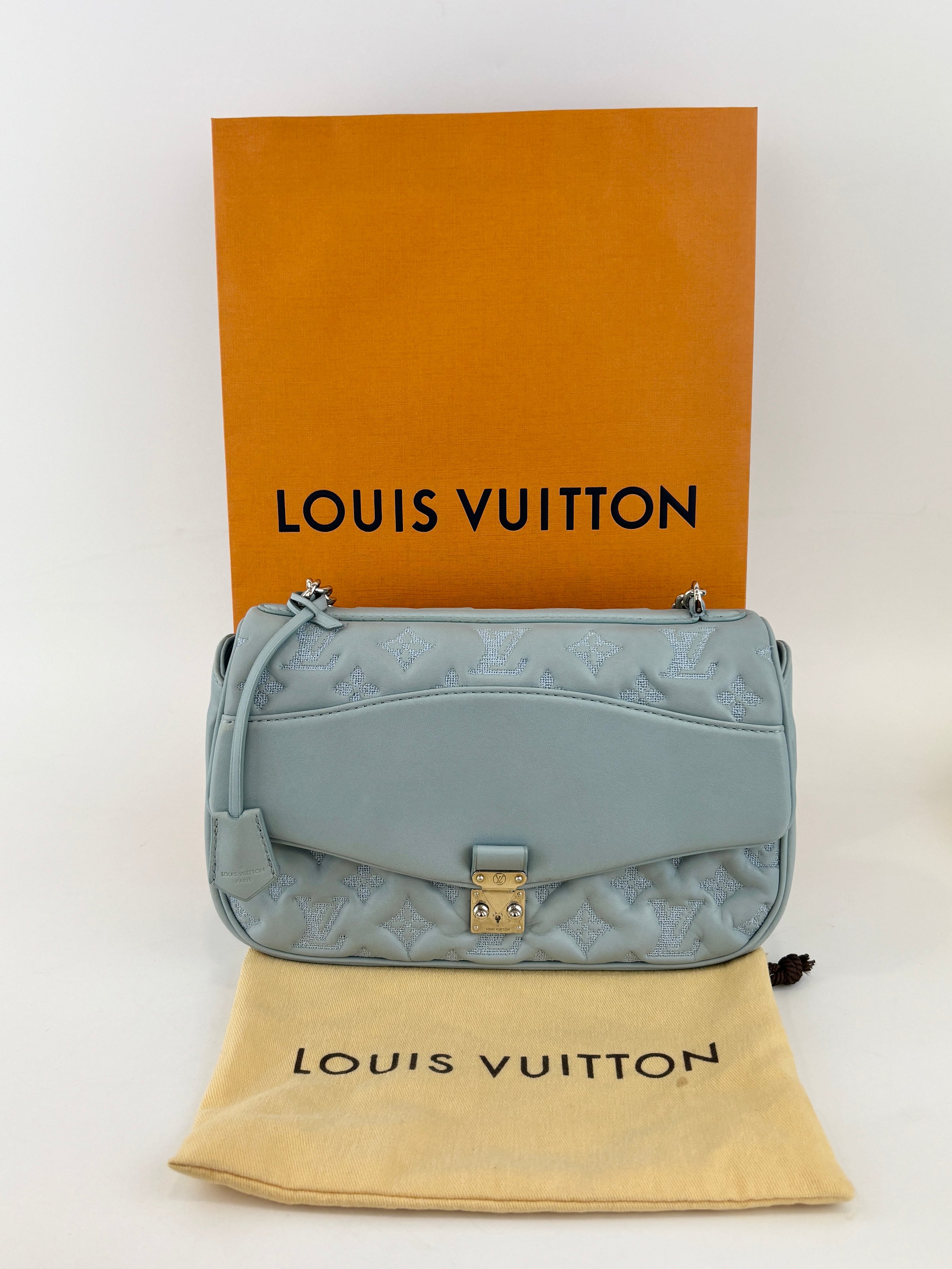 Mama Broderie Pochette Shoulder Bag in Light Blue Lambskin