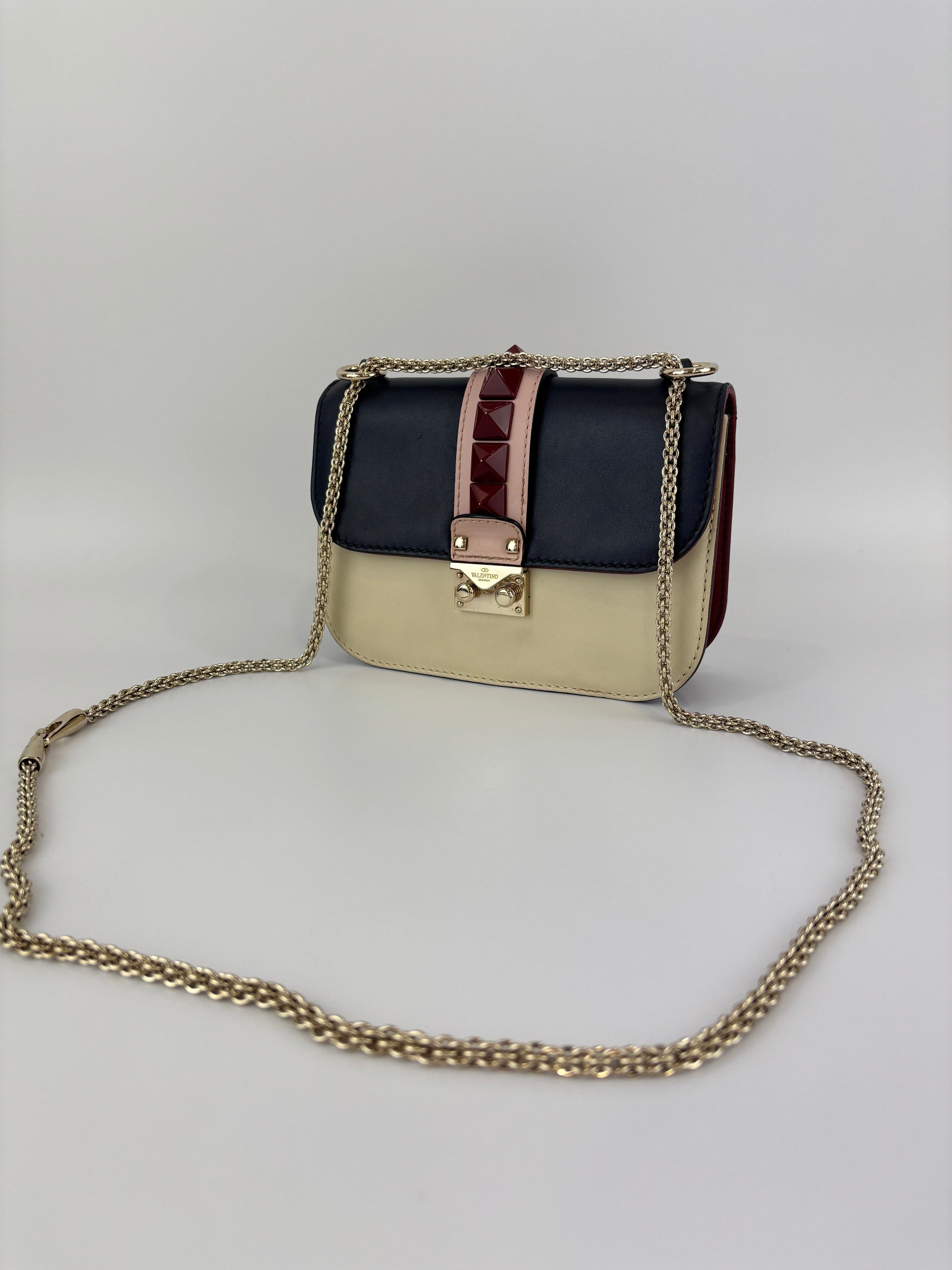 Small Glam Lock Flap Bag in Tricolour Leather
