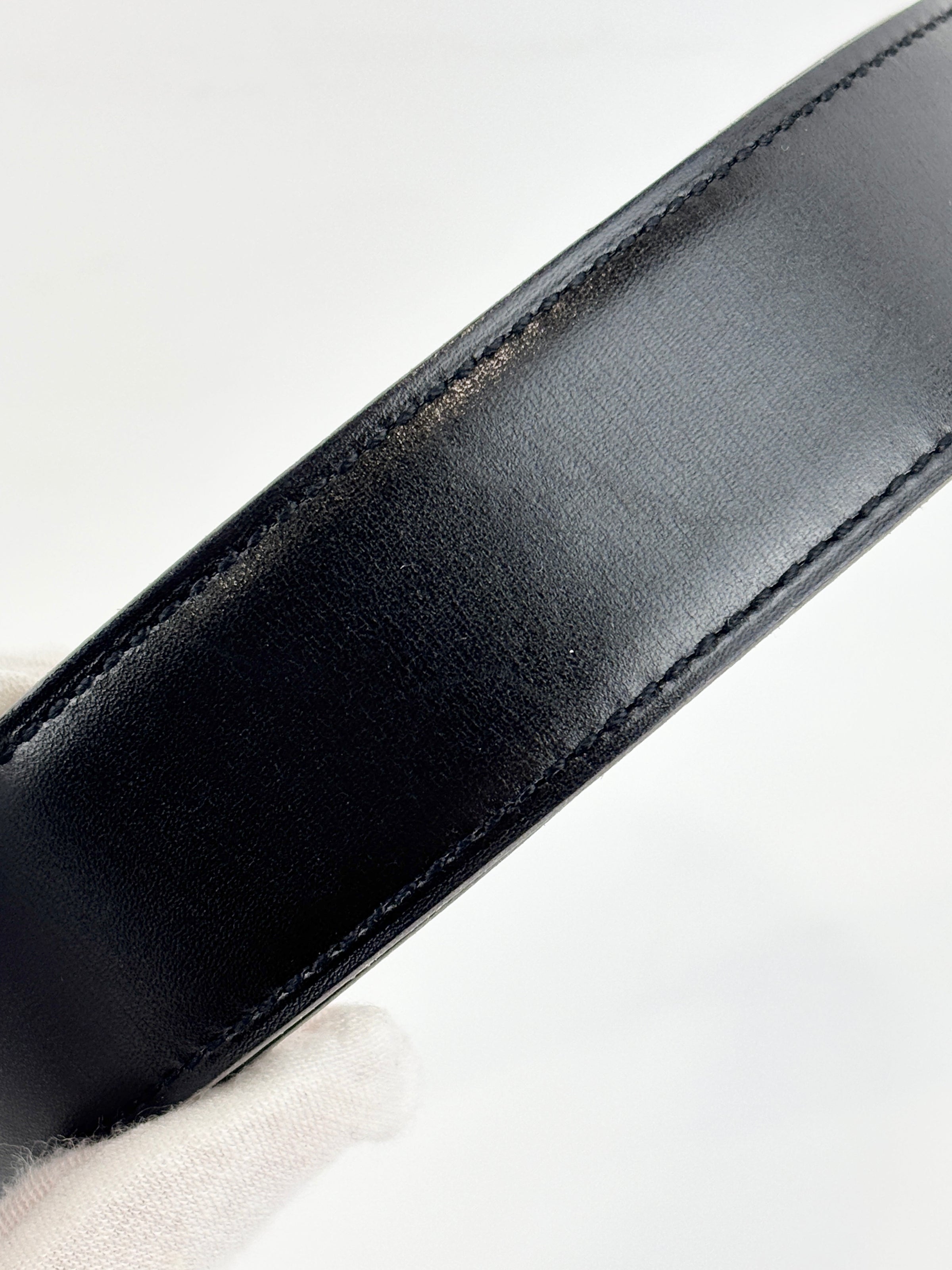 32mm H Gloss Gold Buckle + Black Box / Gold Epsom Leather Strap 70 cm