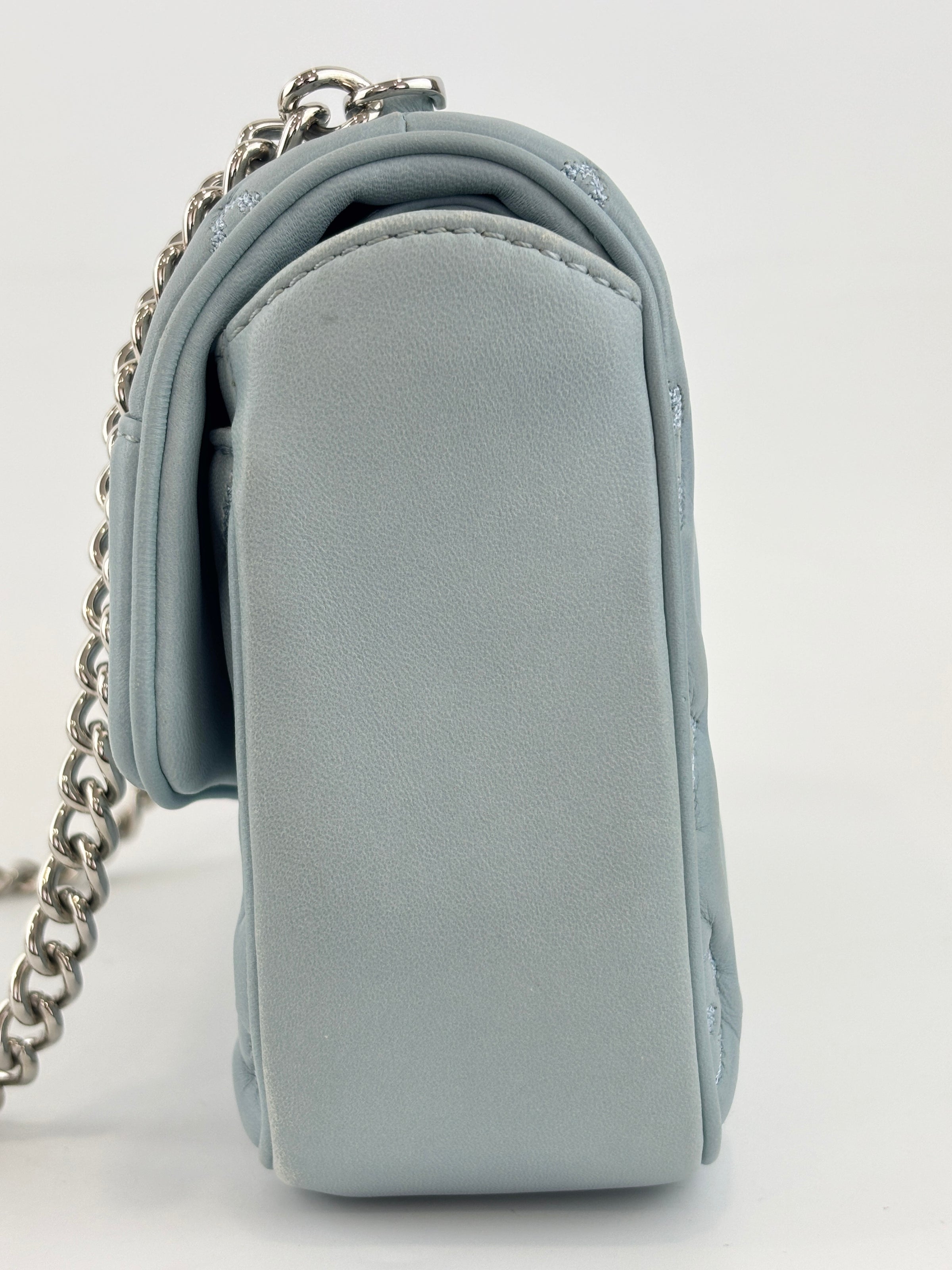 Mama Broderie Pochette Shoulder Bag in Light Blue Lambskin