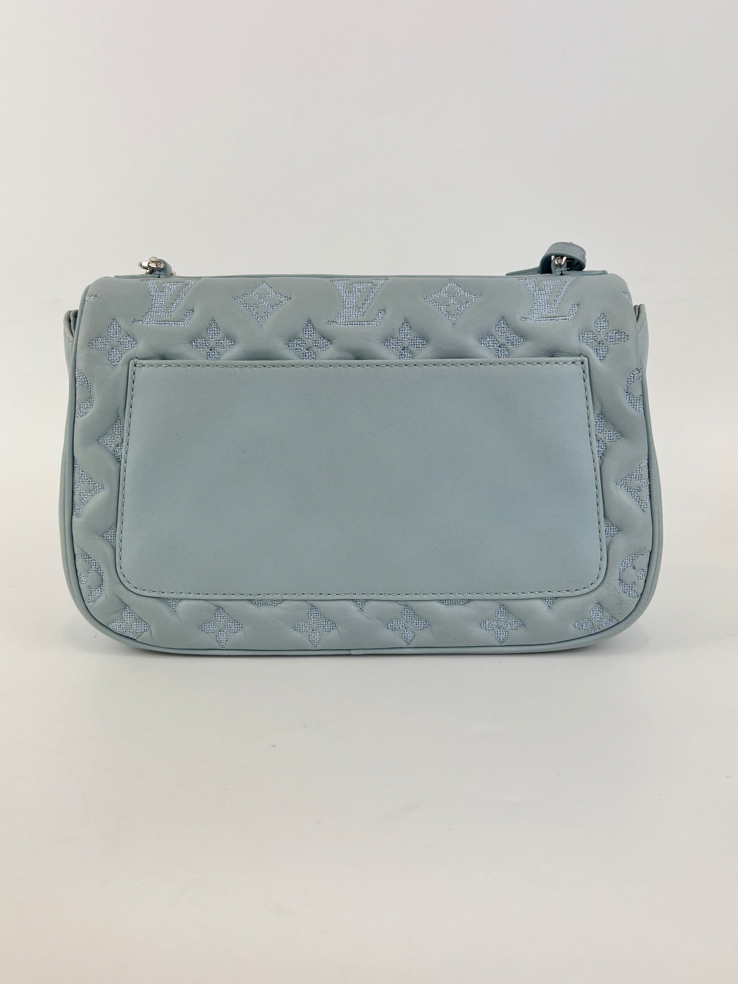 Mama Broderie Pochette Shoulder Bag in Light Blue Lambskin