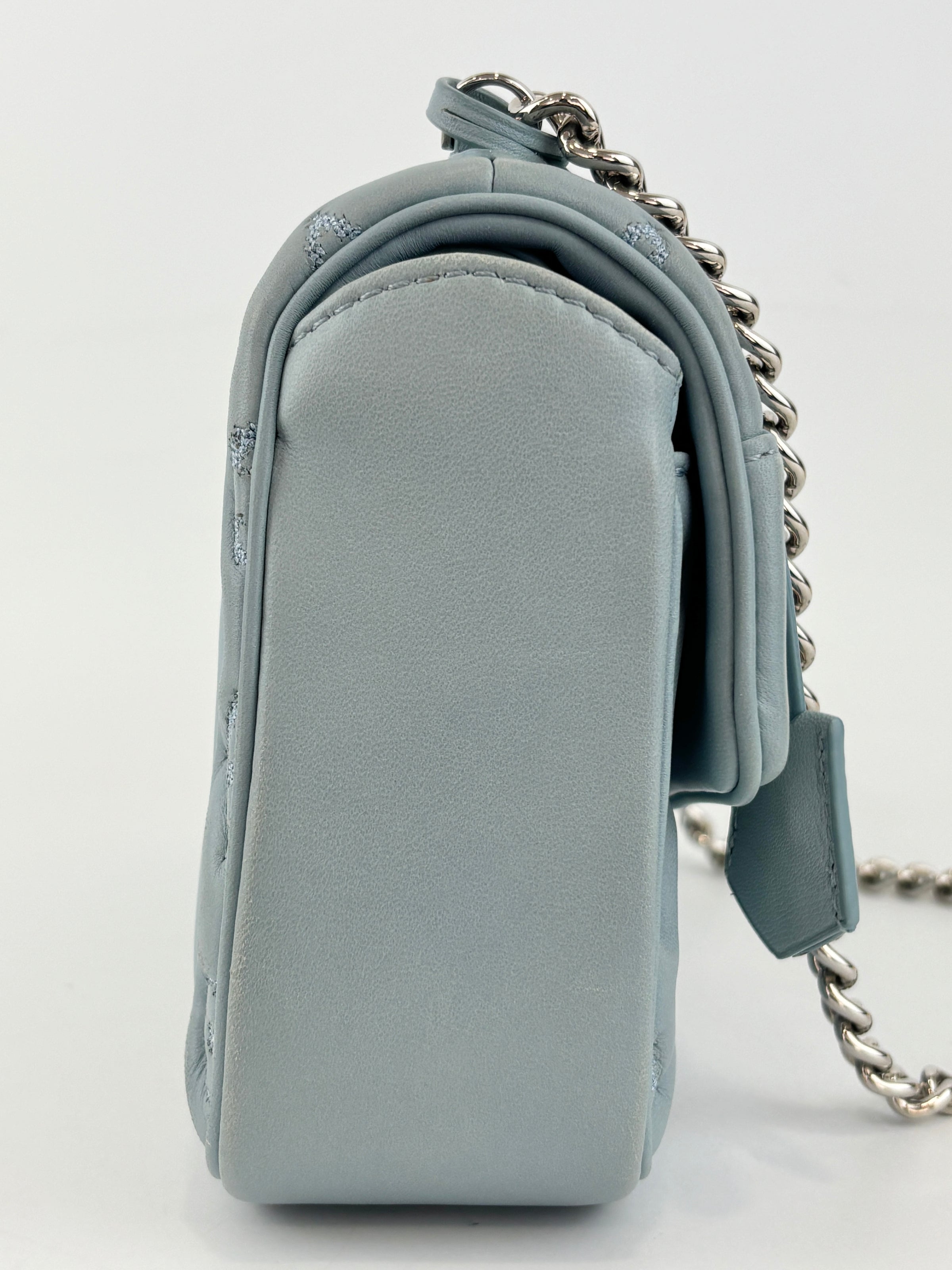 Mama Broderie Pochette Shoulder Bag in Light Blue Lambskin