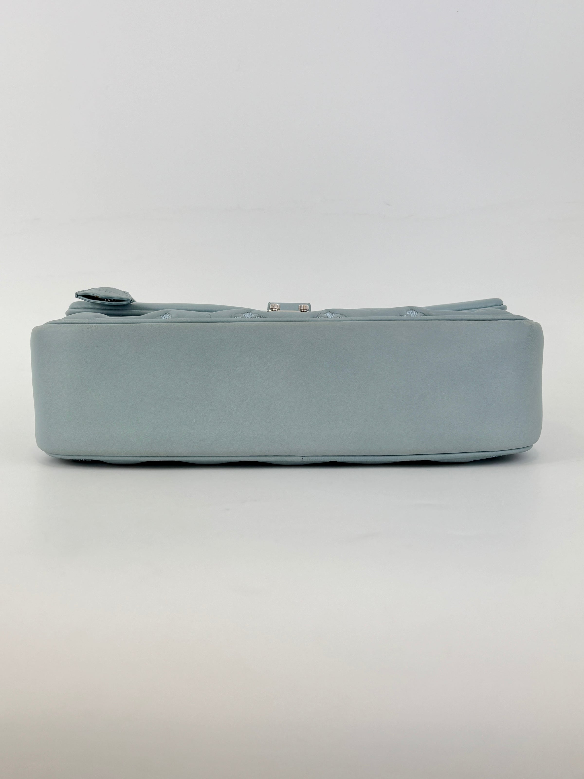 Mama Broderie Pochette Shoulder Bag in Light Blue Lambskin