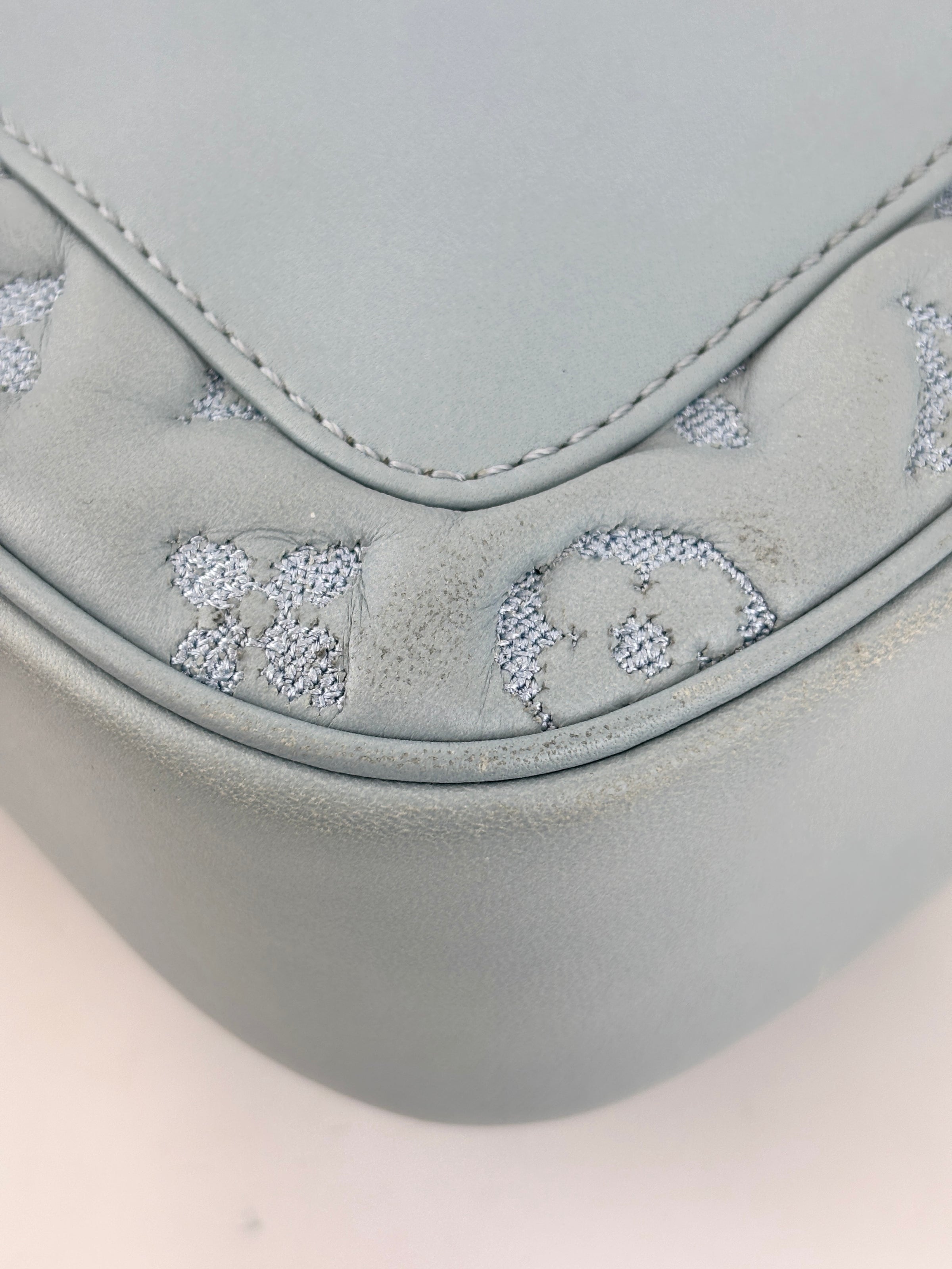 Mama Broderie Pochette Shoulder Bag in Light Blue Lambskin