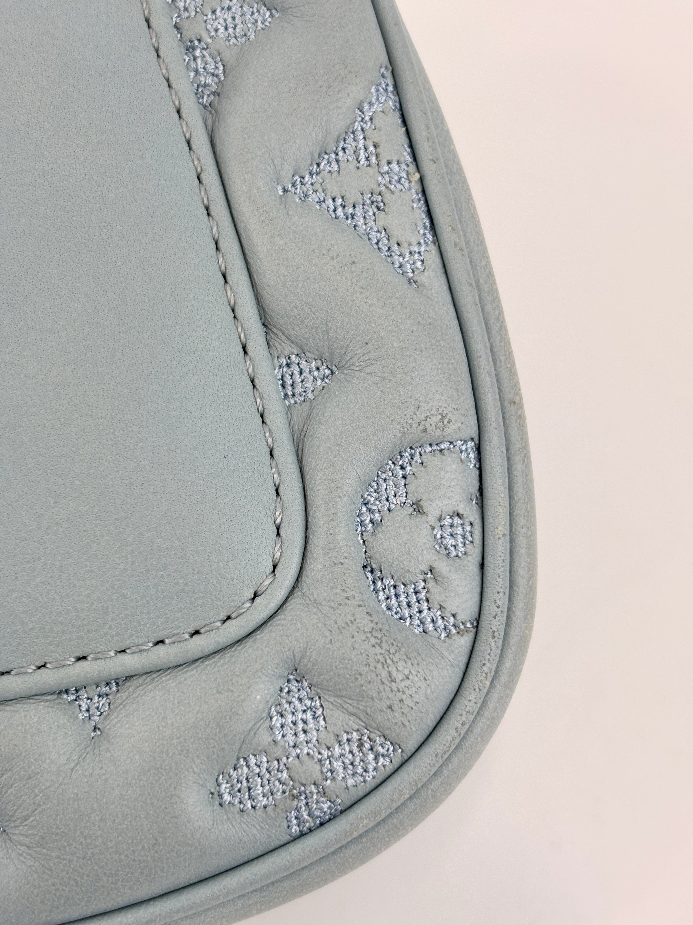 Mama Broderie Pochette Shoulder Bag in Light Blue Lambskin