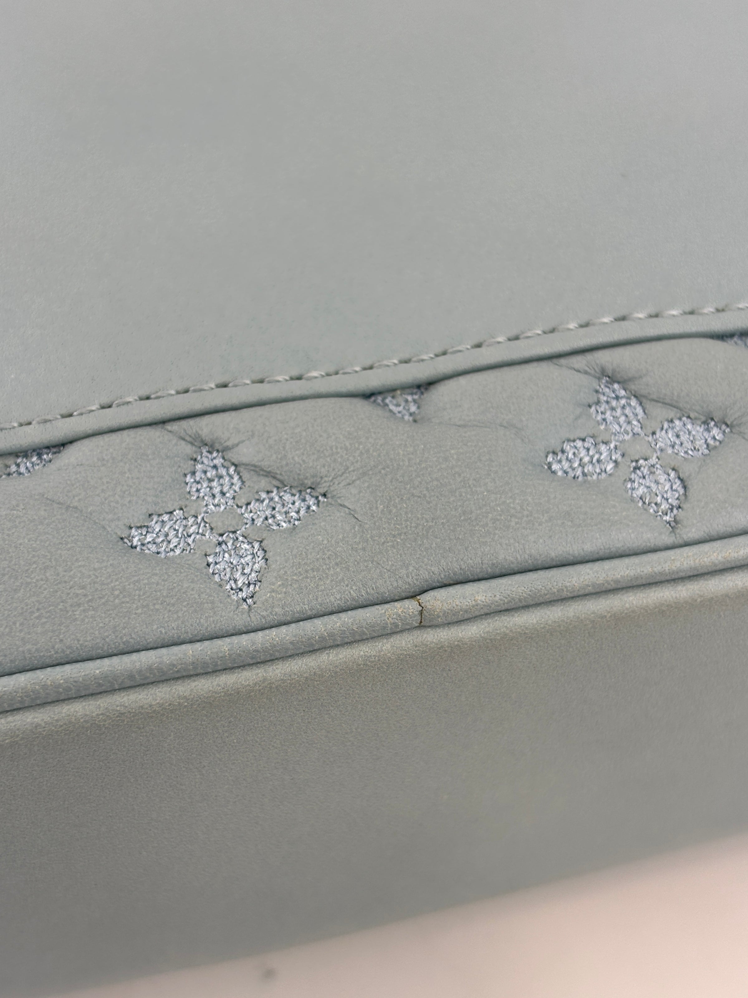 Mama Broderie Pochette Shoulder Bag in Light Blue Lambskin